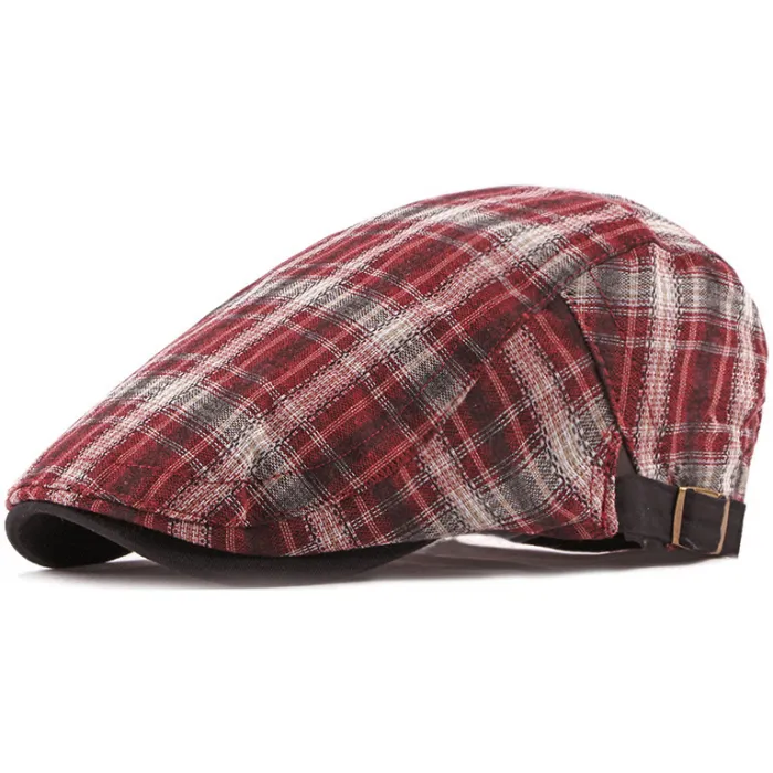 Cappello estivo in cotone a quadretti rosso scuro