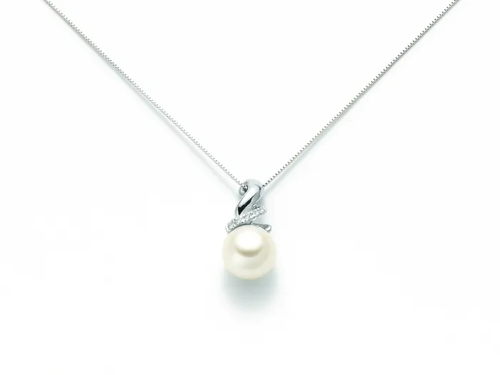 Catenina girocollo Miluna in oro bianco con Perla e diamanti 0.025ct PCL3869X