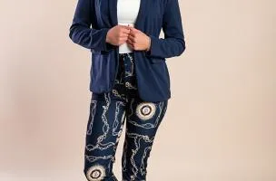 Completo blazer e pantaloni eleganti con stampa Estrena, blu scuro/stampa