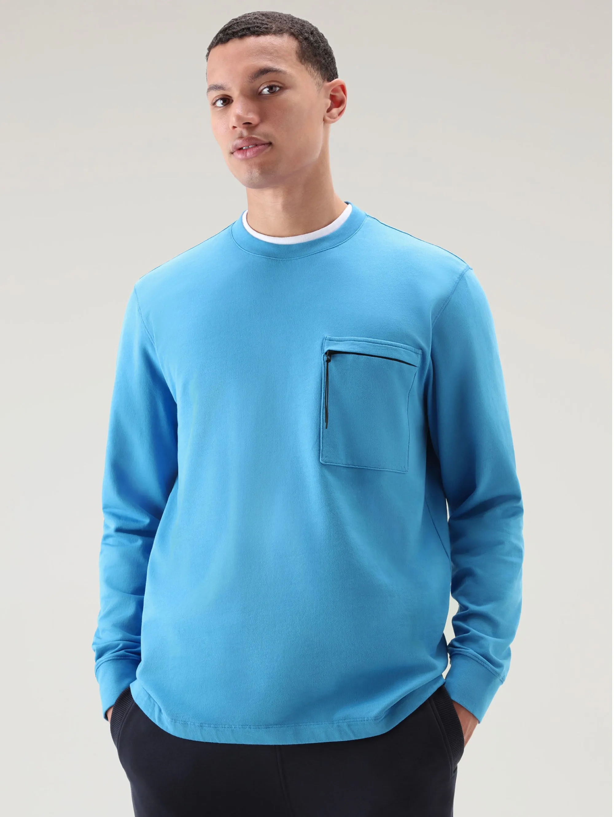 Felpa Girocollo con Taschino Applicato Blu