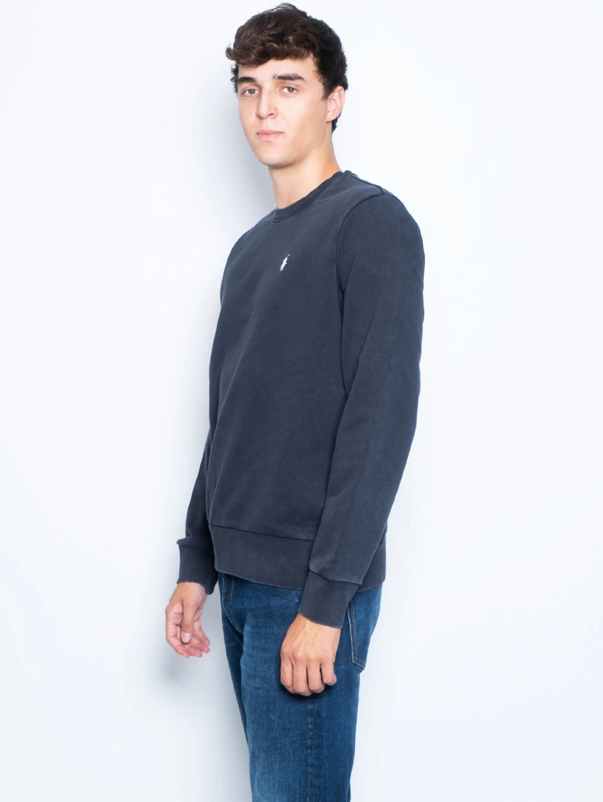 Felpa Girocollo in Cotone Loopback Nero