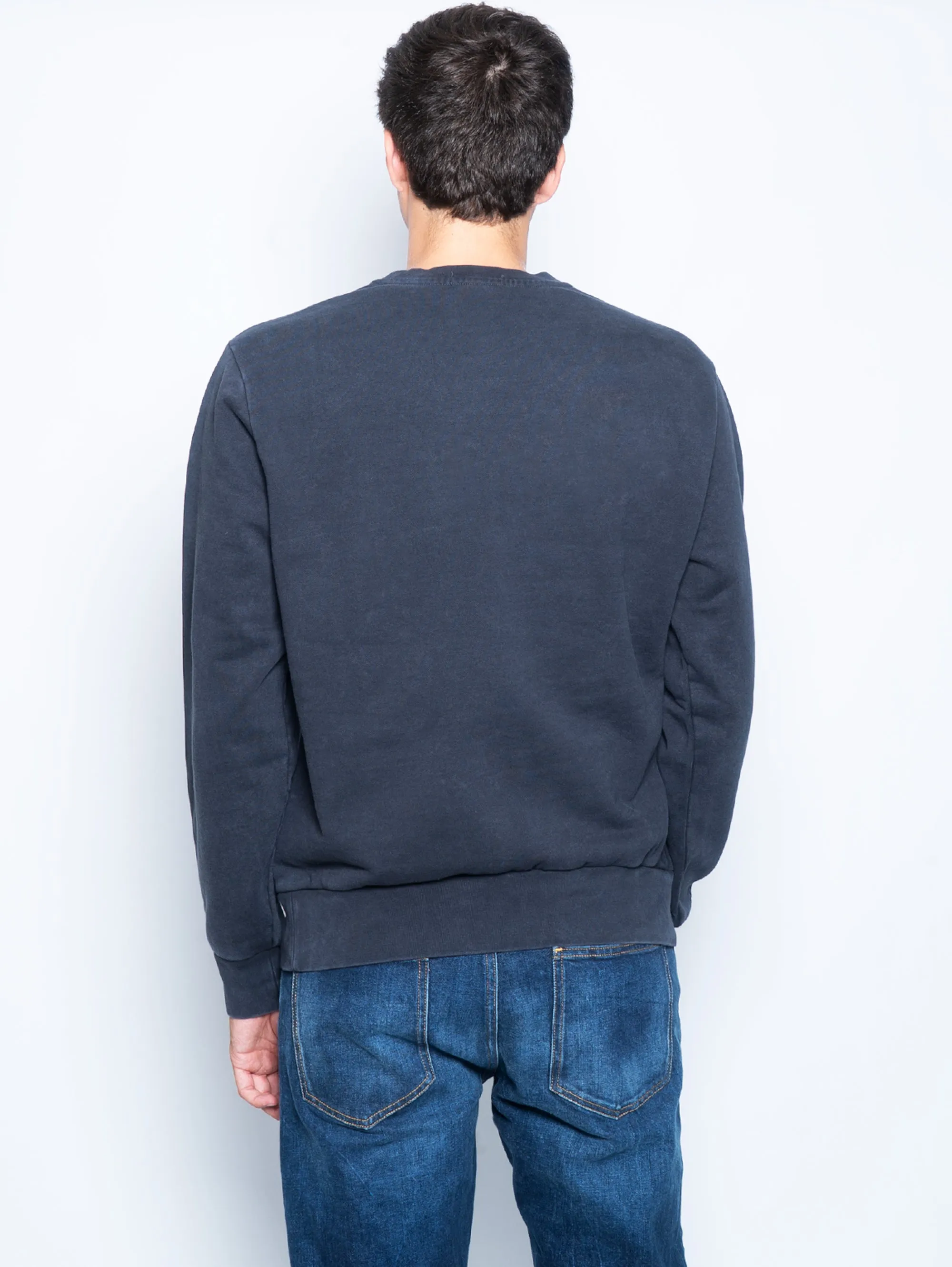 Felpa Girocollo in Cotone Loopback Nero