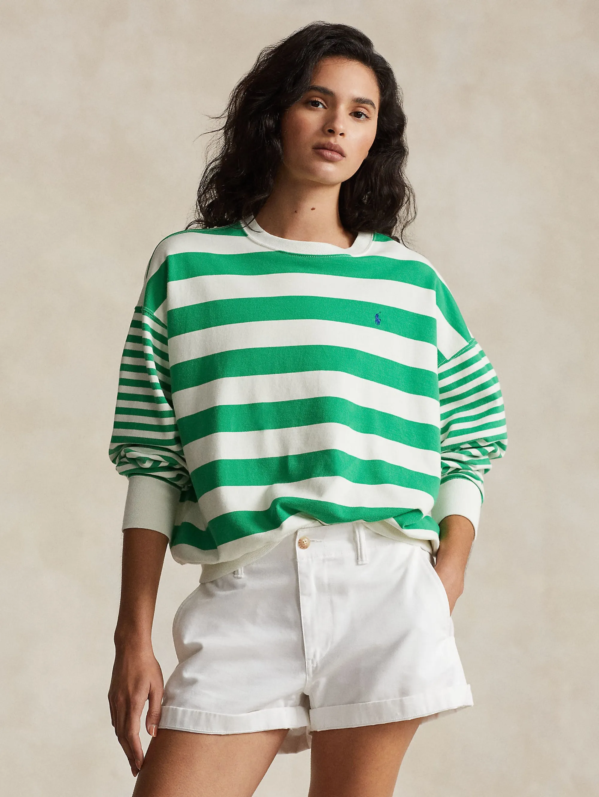 Felpa in Cotone a Righe Bianco/Verde