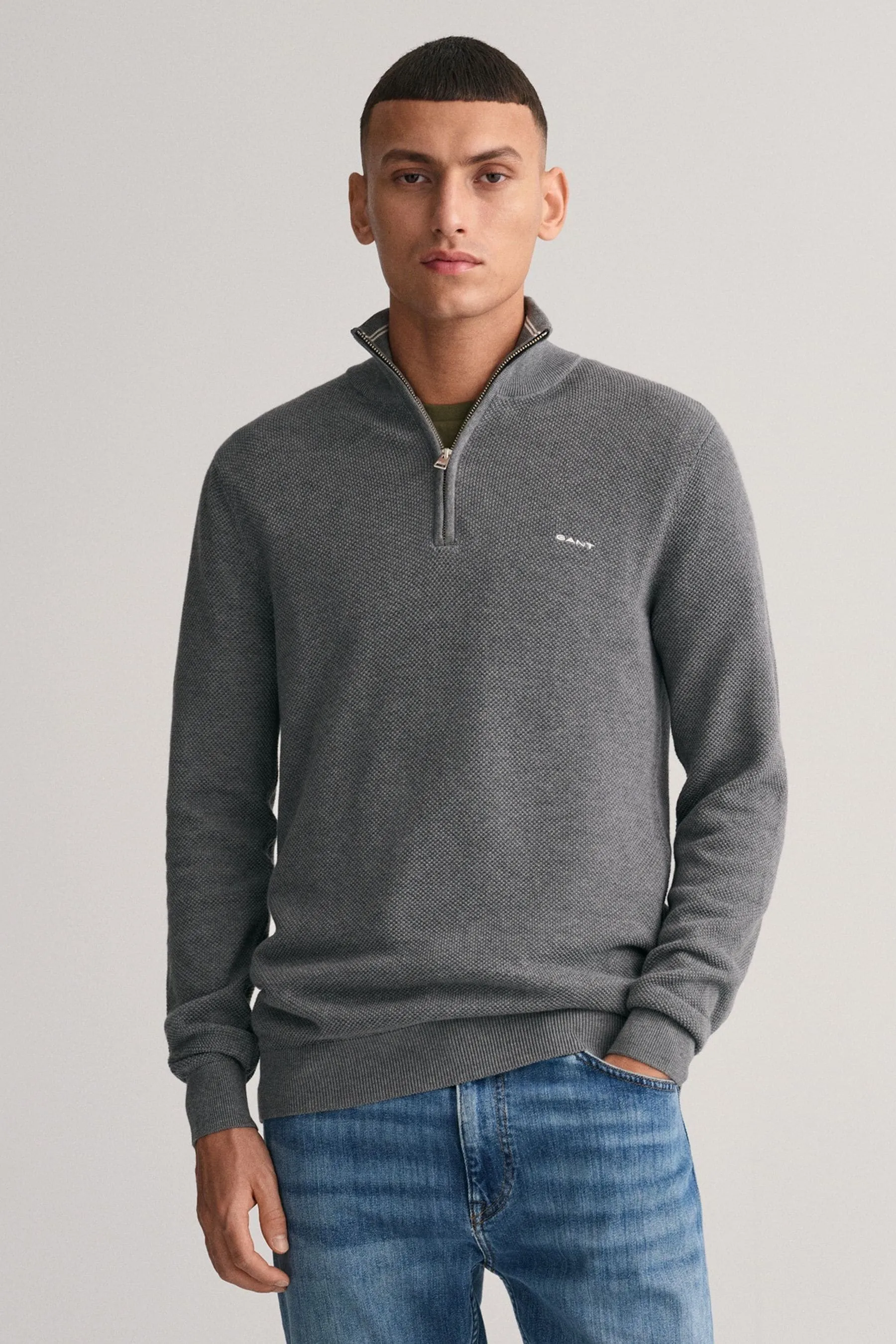 GANT - Maglione in cotone piqué con mezza zip
