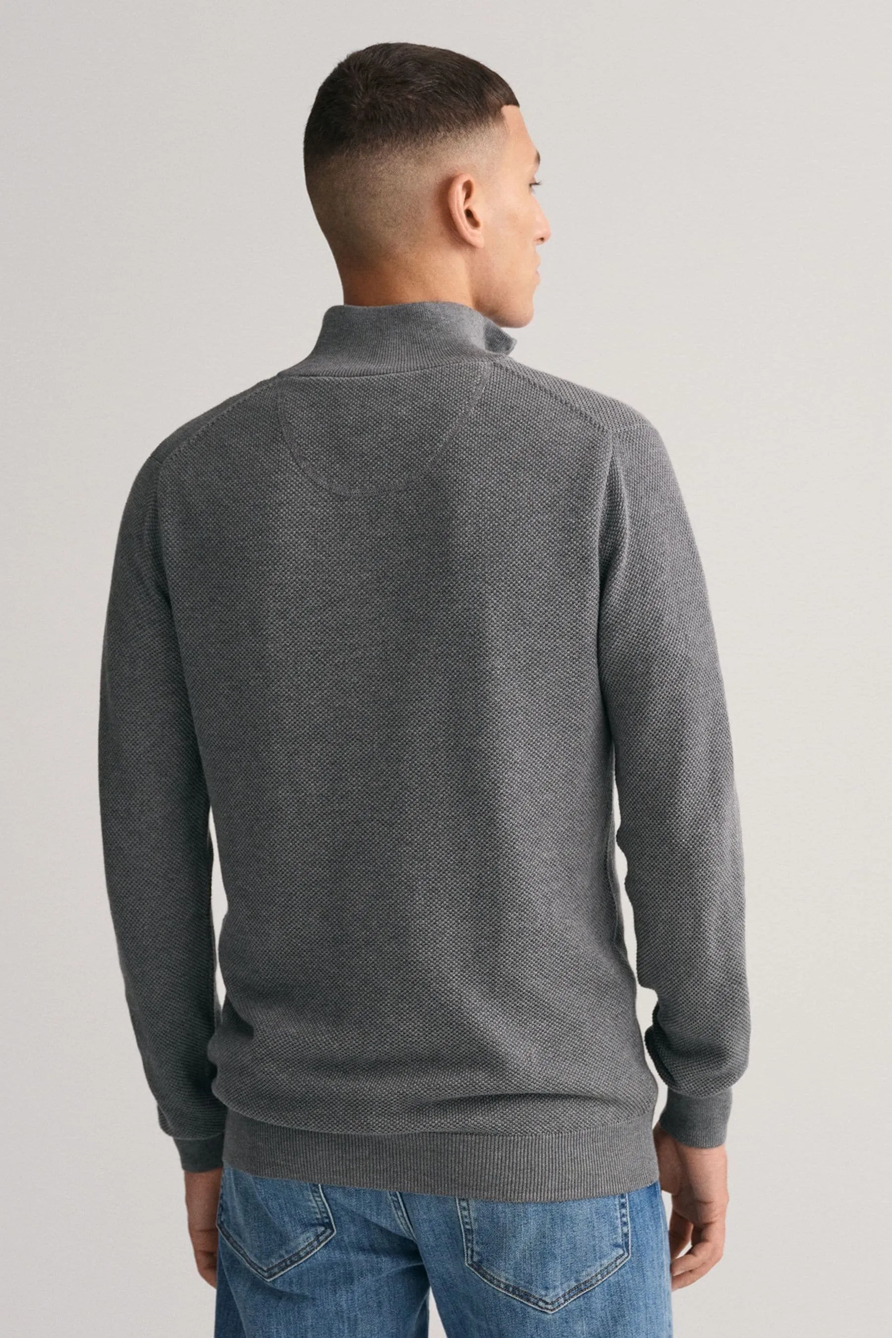 GANT - Maglione in cotone piqué con mezza zip