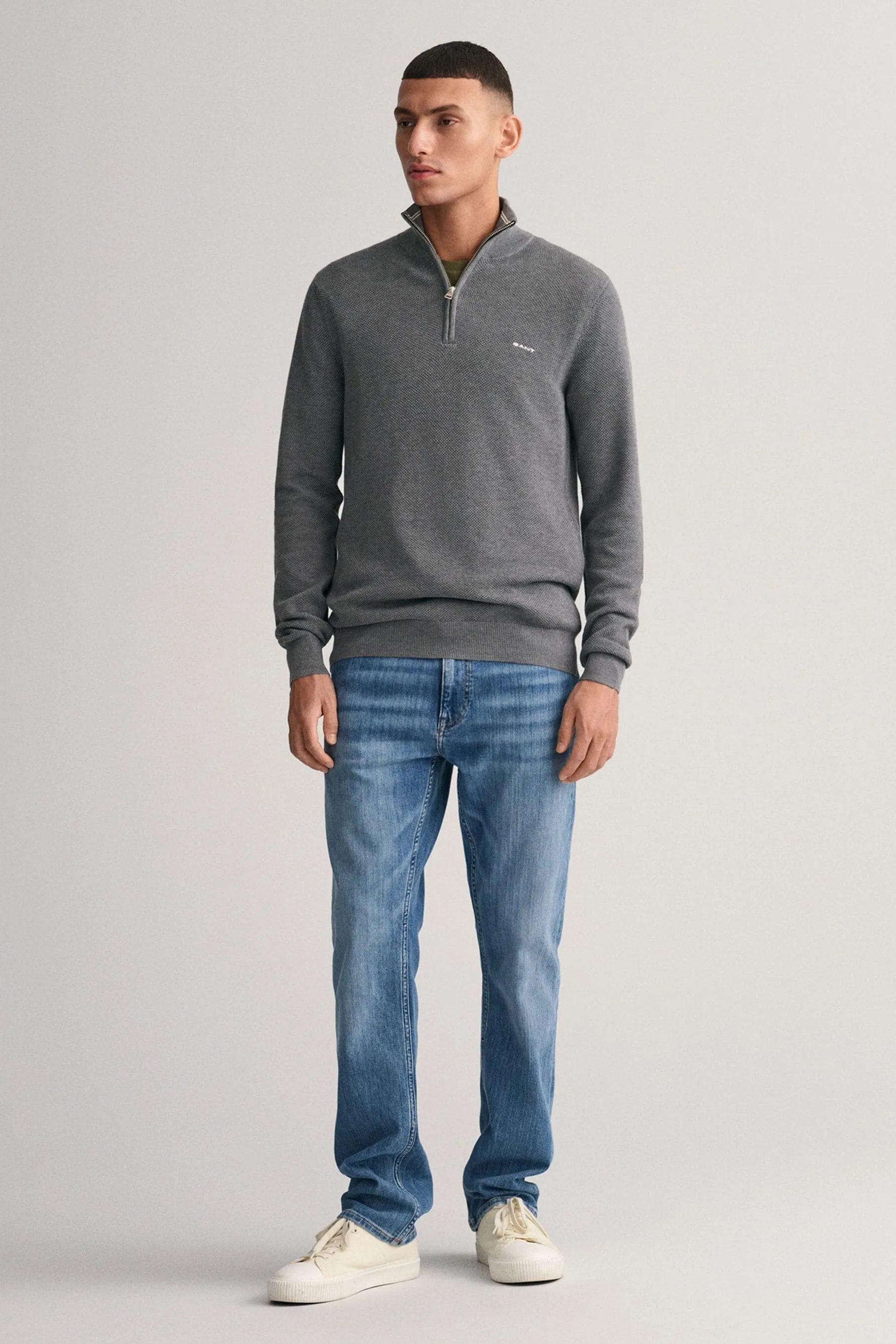 GANT - Maglione in cotone piqué con mezza zip