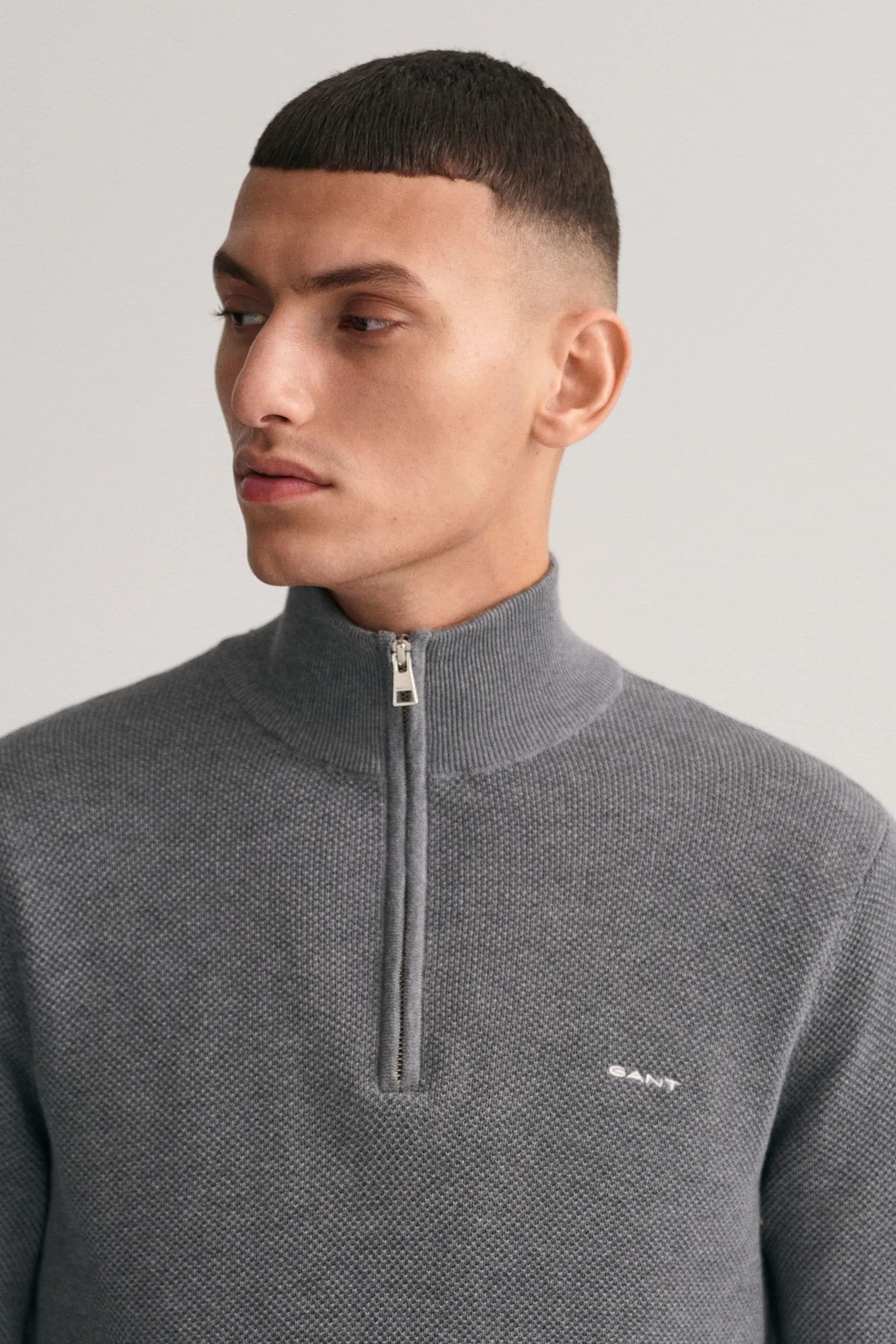 GANT - Maglione in cotone piqué con mezza zip