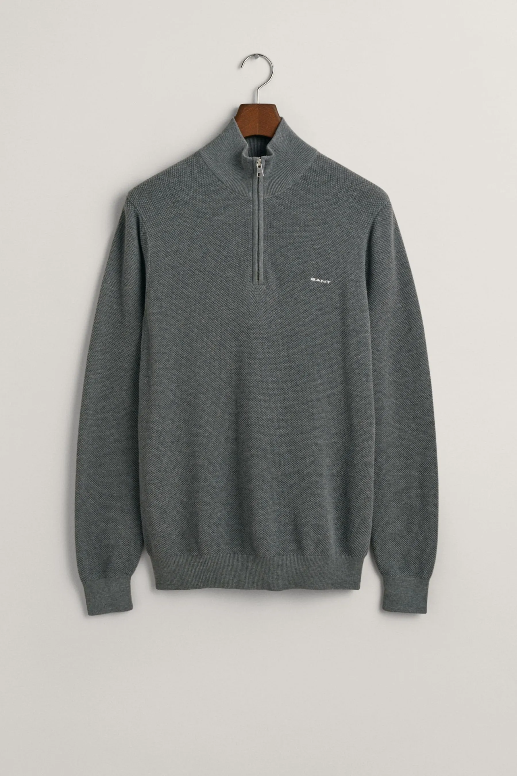 GANT - Maglione in cotone piqué con mezza zip