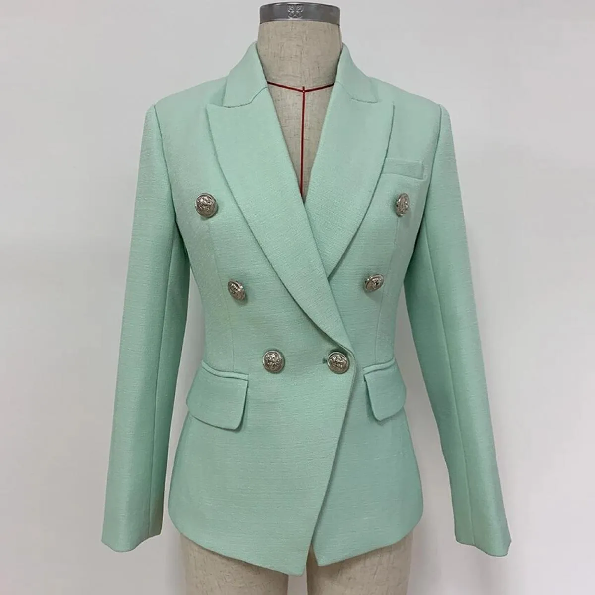 Giacca blazer di design barocco classico High Street 2022 da donna Bottoni leone in metallo Blazer doppiopetto strutturato menta