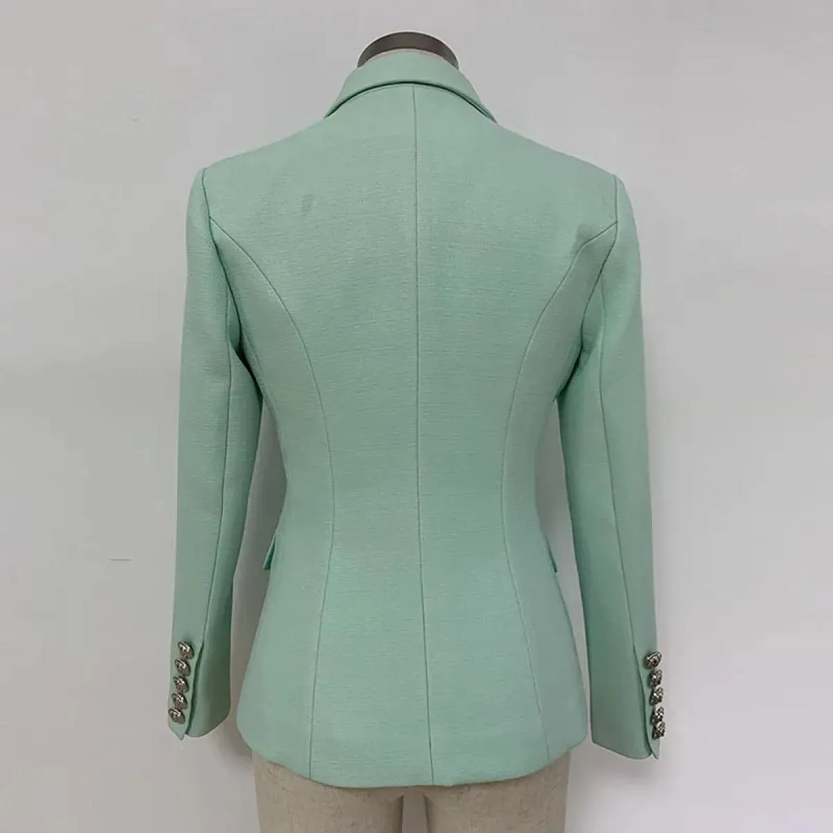 Giacca blazer di design barocco classico High Street 2022 da donna Bottoni leone in metallo Blazer doppiopetto strutturato menta