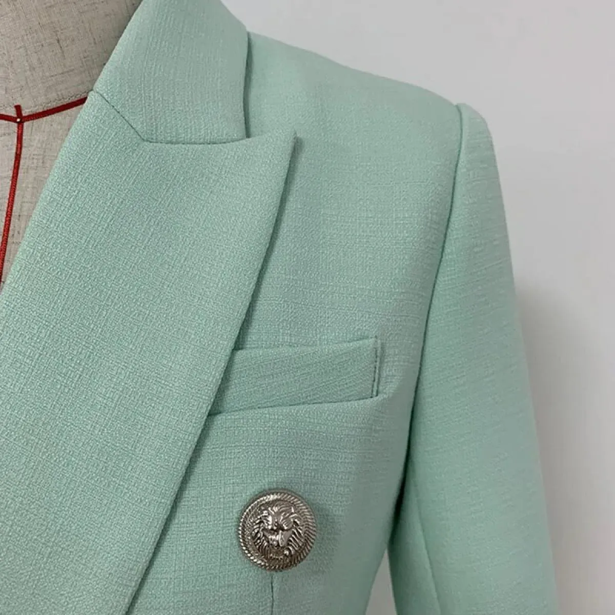 Giacca blazer di design barocco classico High Street 2022 da donna Bottoni leone in metallo Blazer doppiopetto strutturato menta
