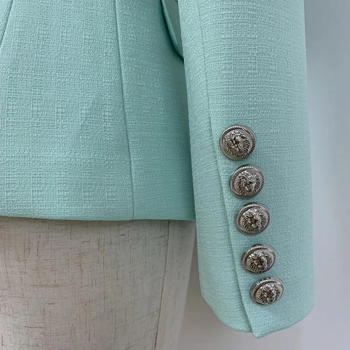 Giacca blazer di design barocco classico High Street 2022 da donna Bottoni leone in metallo Blazer doppiopetto strutturato menta