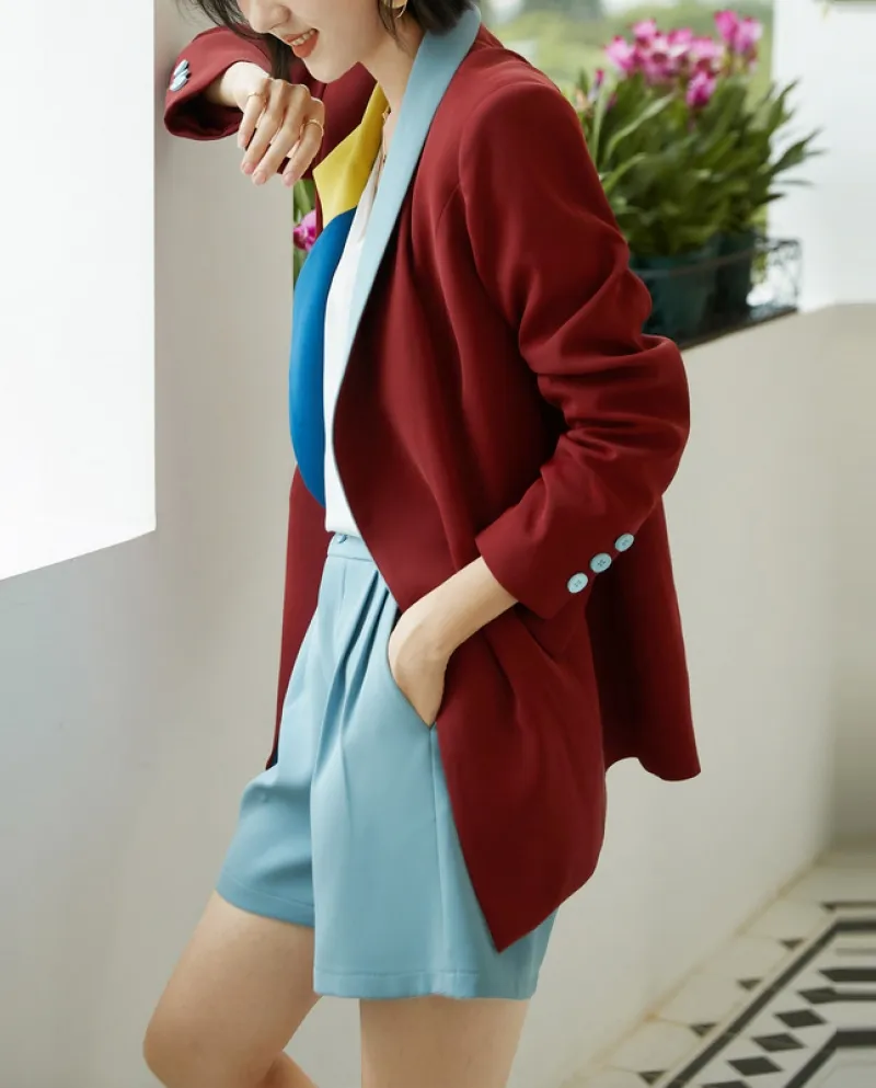 Giacca da abito alla moda Donna Autunno Nuovo temperamento Abbinamento colori Blazer doppiopetto a maniche lunghe