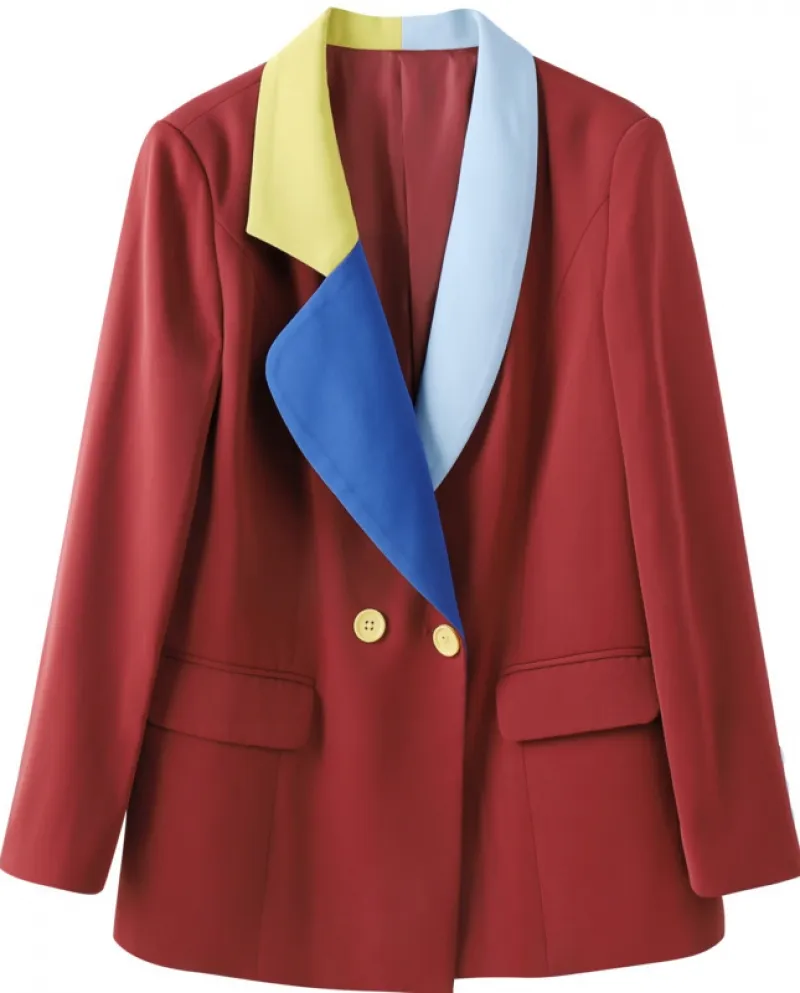 Giacca da abito alla moda Donna Autunno Nuovo temperamento Abbinamento colori Blazer doppiopetto a maniche lunghe