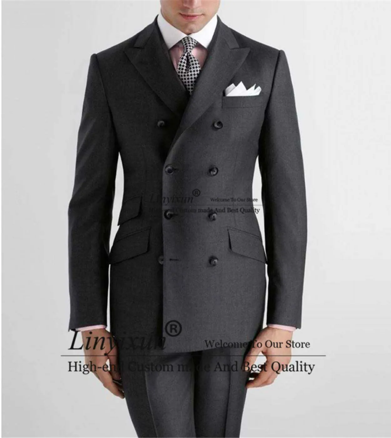 Giacca da abito doppiopetto da uomo Abito da uomo doppiopetto moda nero da uomo