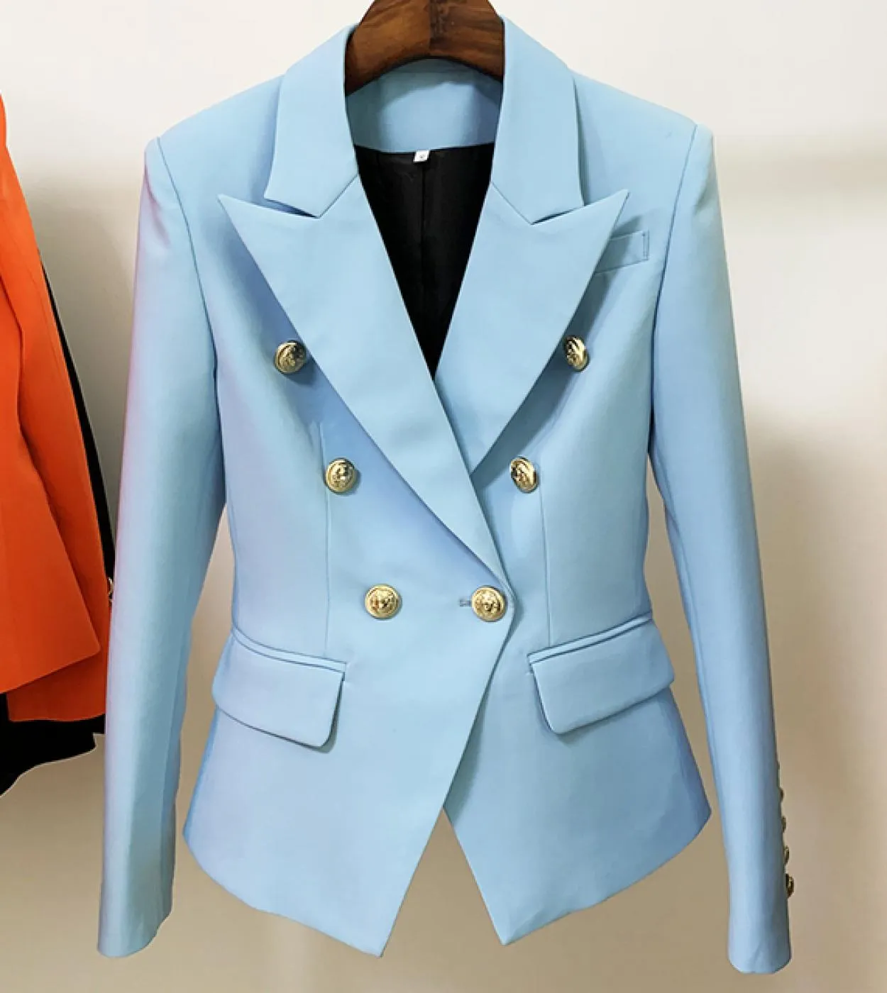 Giacca di design più recente di alta qualità Fashion Womens Classic Slim Fit Lion Buttons Blazer doppiopetto Baby Blue
