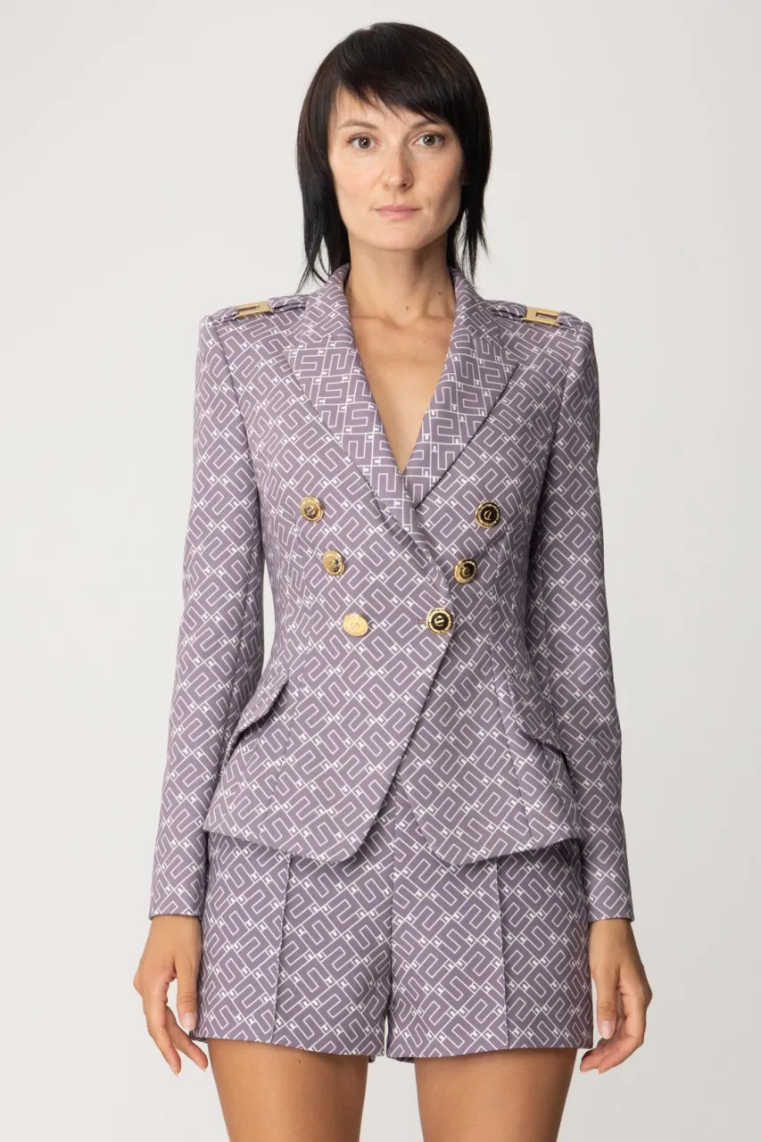 Giacca doppiopetto con stampa logo CANDY VIOLET/BURRO