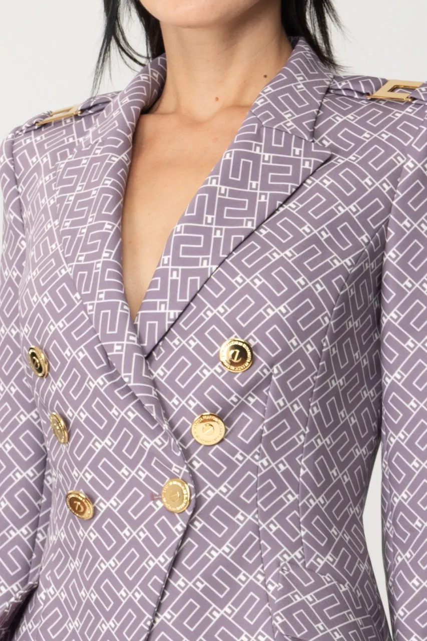 Giacca doppiopetto con stampa logo CANDY VIOLET/BURRO