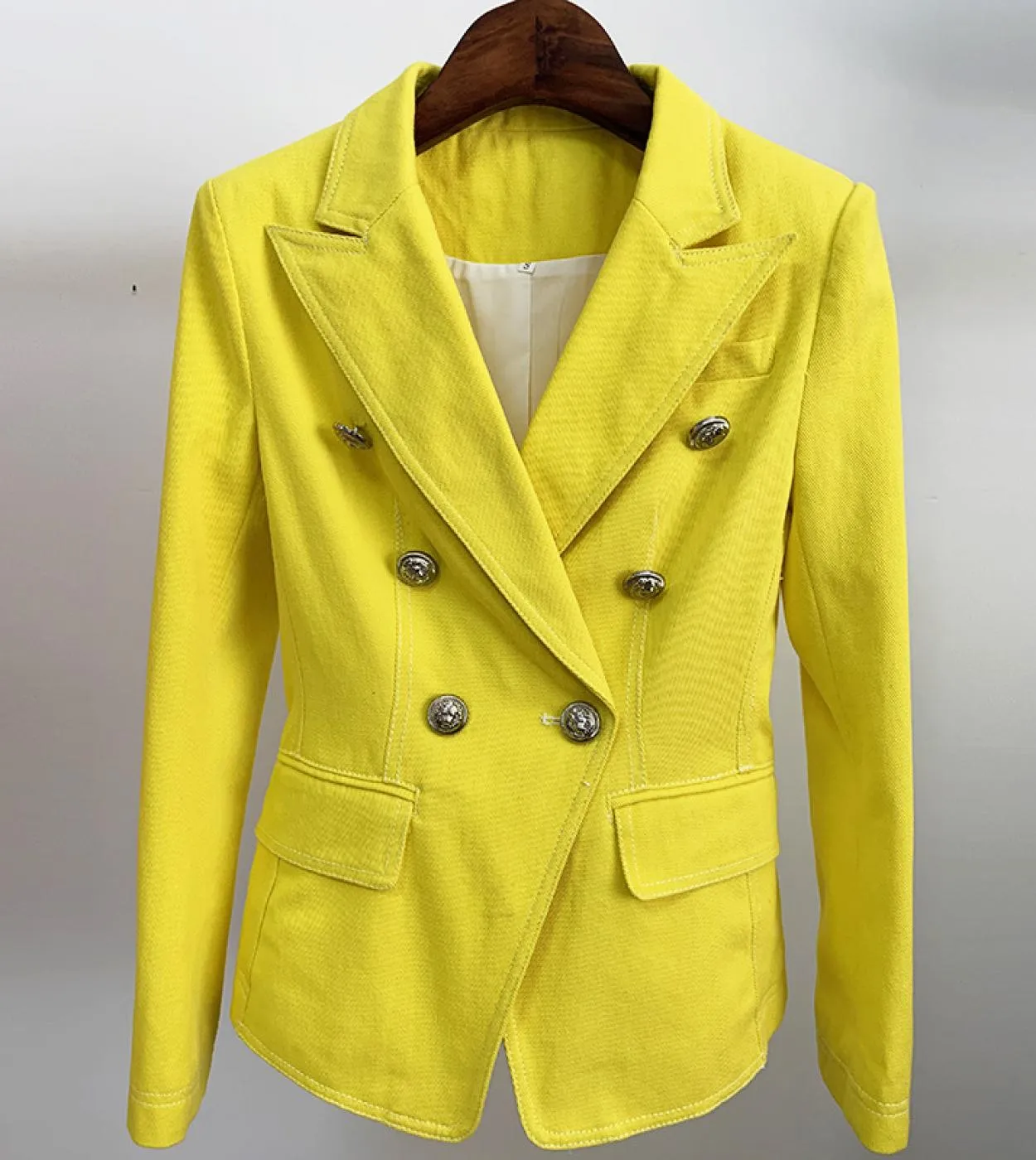 Giacche di jeans rosa Abito blazer Giacca blazer da donna con colletto dentellato sottile argento doppiopetto con bottoni a mani