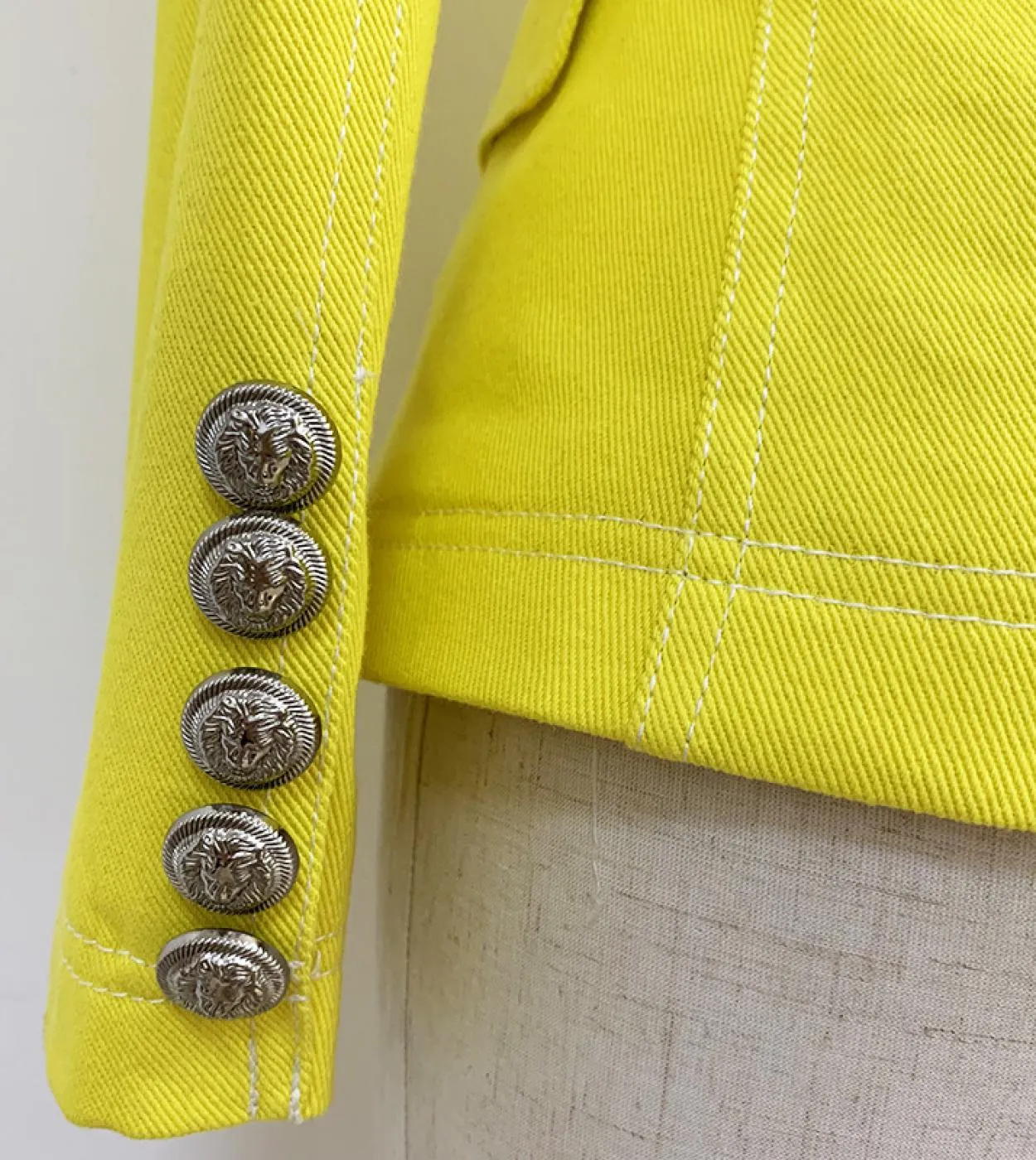 Giacche di jeans rosa Abito blazer Giacca blazer da donna con colletto dentellato sottile argento doppiopetto con bottoni a mani