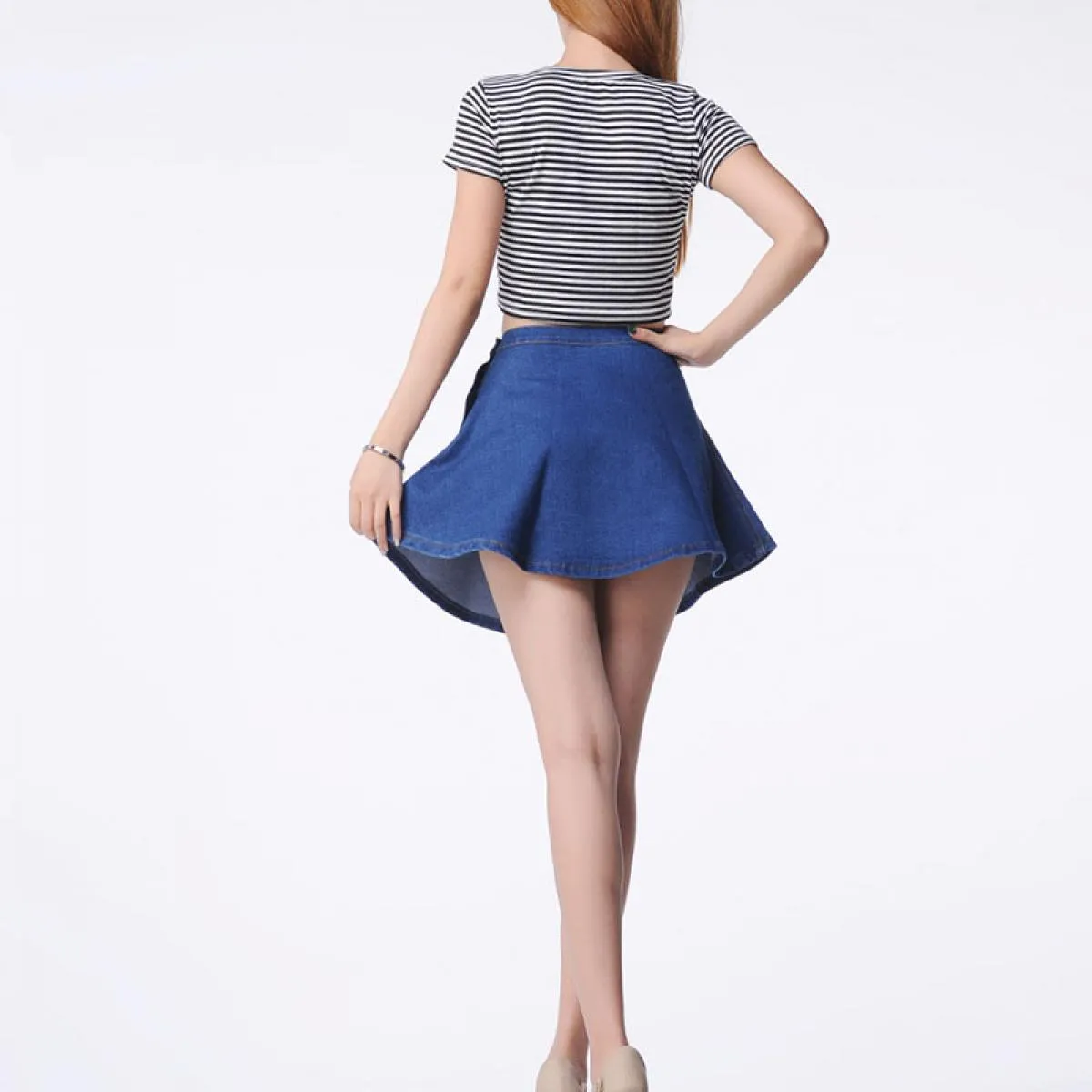Gonna mini jeans stile donna Primavera Autunno Donna Casual Vita alta Denim Blu Gonne con cerniera Saia Feminina Sk108 Sk