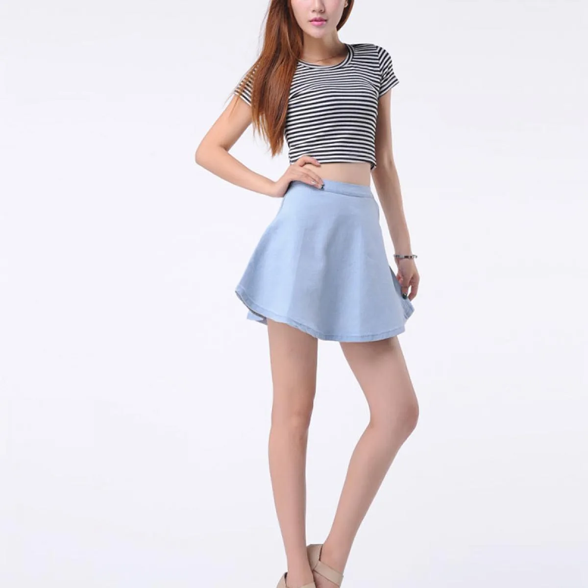 Gonna mini jeans stile donna Primavera Autunno Donna Casual Vita alta Denim Blu Gonne con cerniera Saia Feminina Sk108 Sk