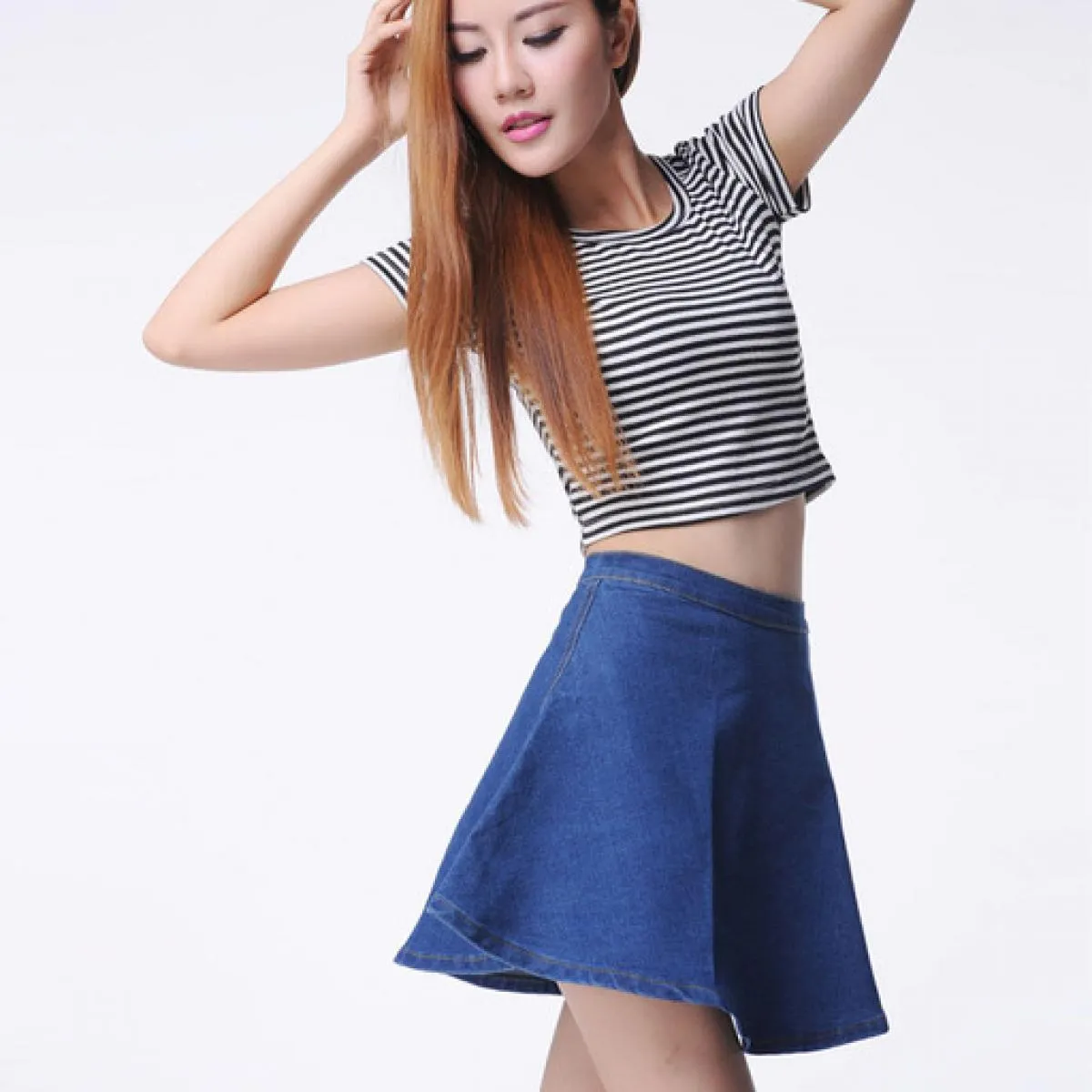Gonna mini jeans stile donna Primavera Autunno Donna Casual Vita alta Denim Blu Gonne con cerniera Saia Feminina Sk108 Sk