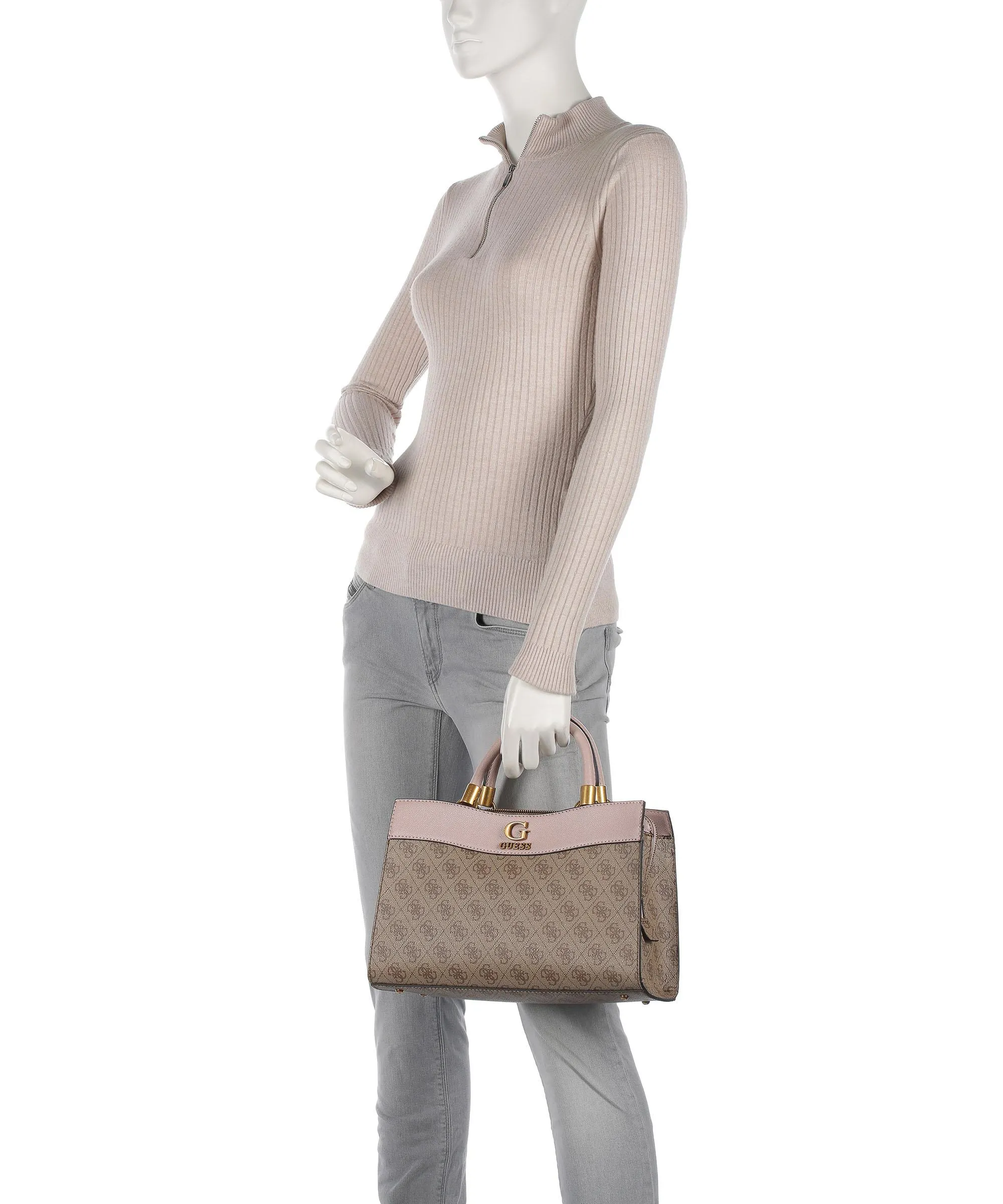  Guess Nell Borsa a mano pelle sintetica beige/rosa  