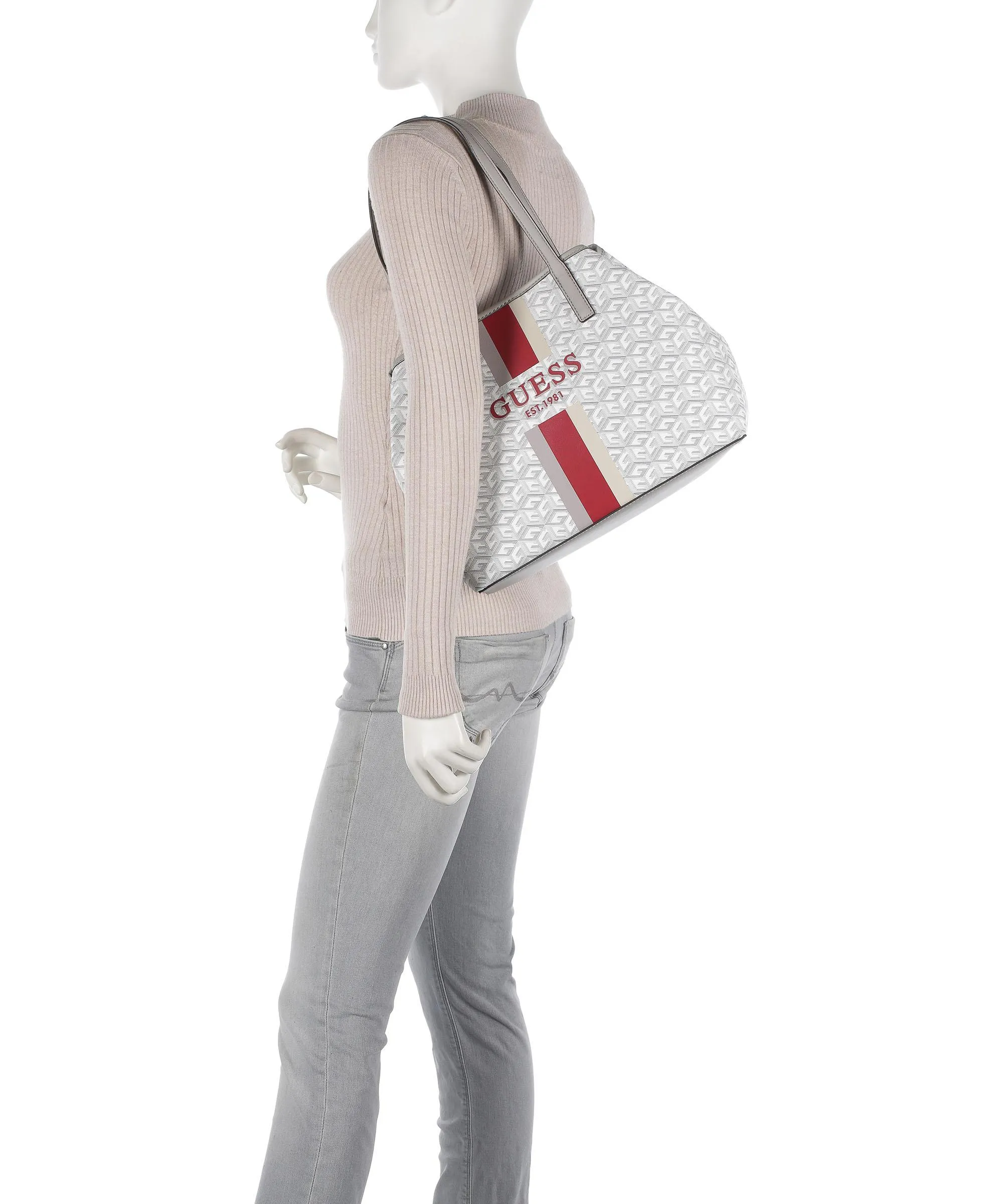 Guess Vikky Borsa shopper pelle sintetica bianco/grigio  