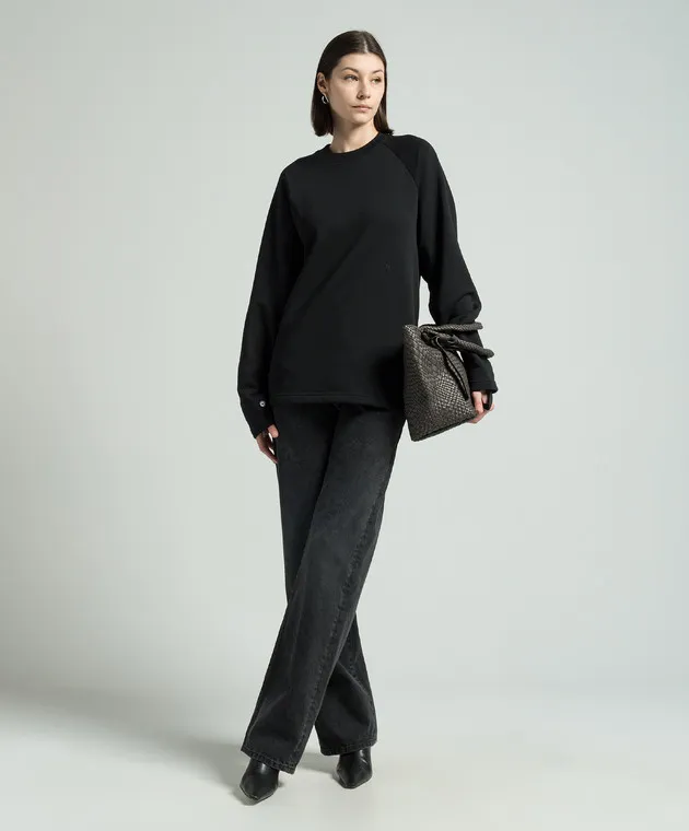 Helmut Lang Felpa nera con ricamo logo monogramma O01HW510