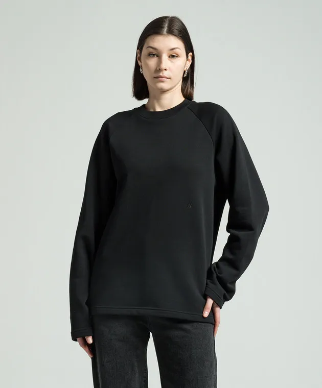 Helmut Lang Felpa nera con ricamo logo monogramma O01HW510