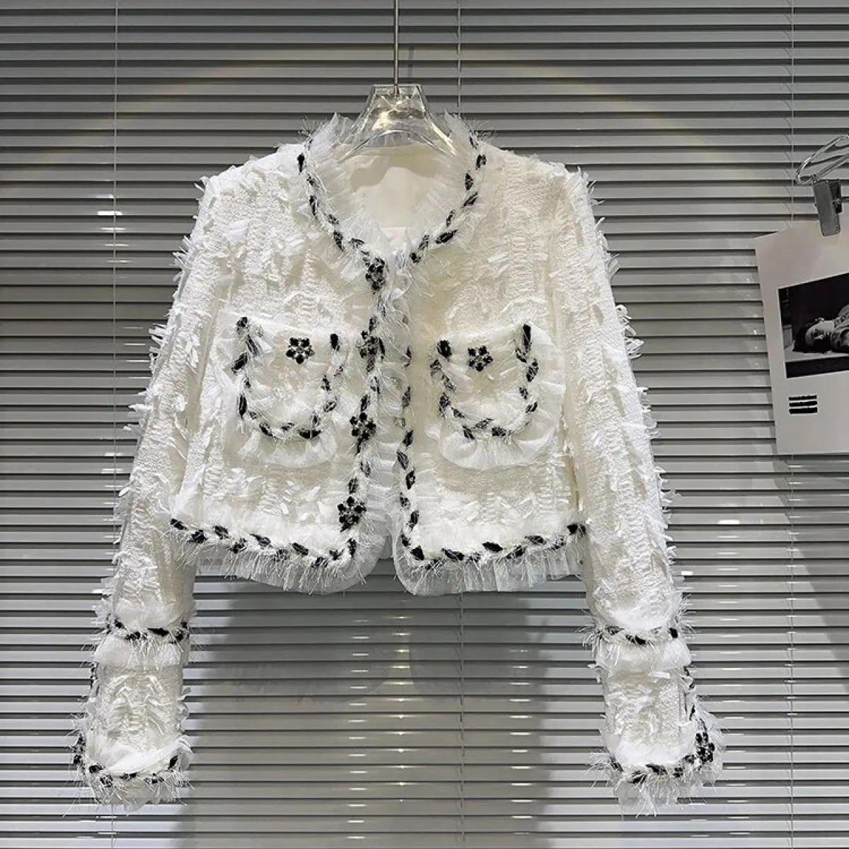High Street Newest Fashion 2023 Designer Jacket Giacca corta da donna in nappa intrecciata bianca nera