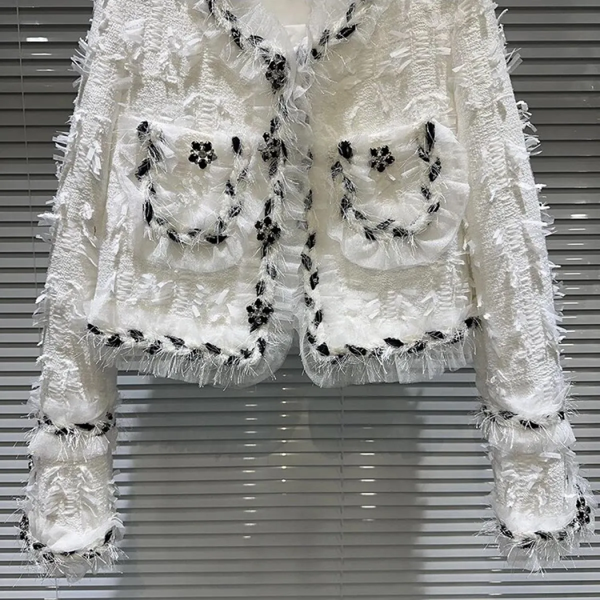 High Street Newest Fashion 2023 Designer Jacket Giacca corta da donna in nappa intrecciata bianca nera