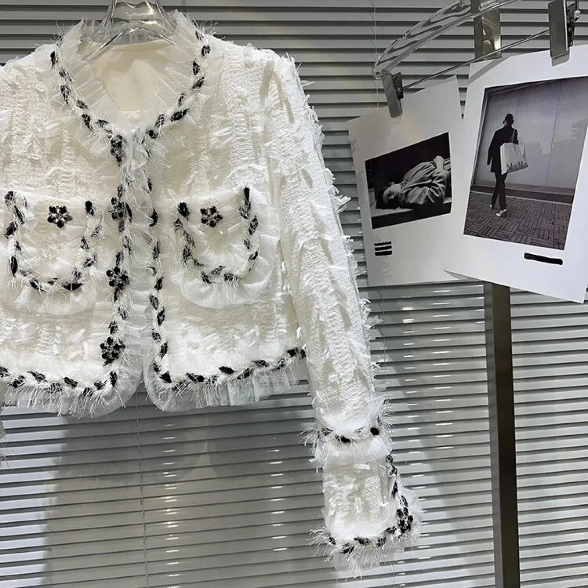 High Street Newest Fashion 2023 Designer Jacket Giacca corta da donna in nappa intrecciata bianca nera