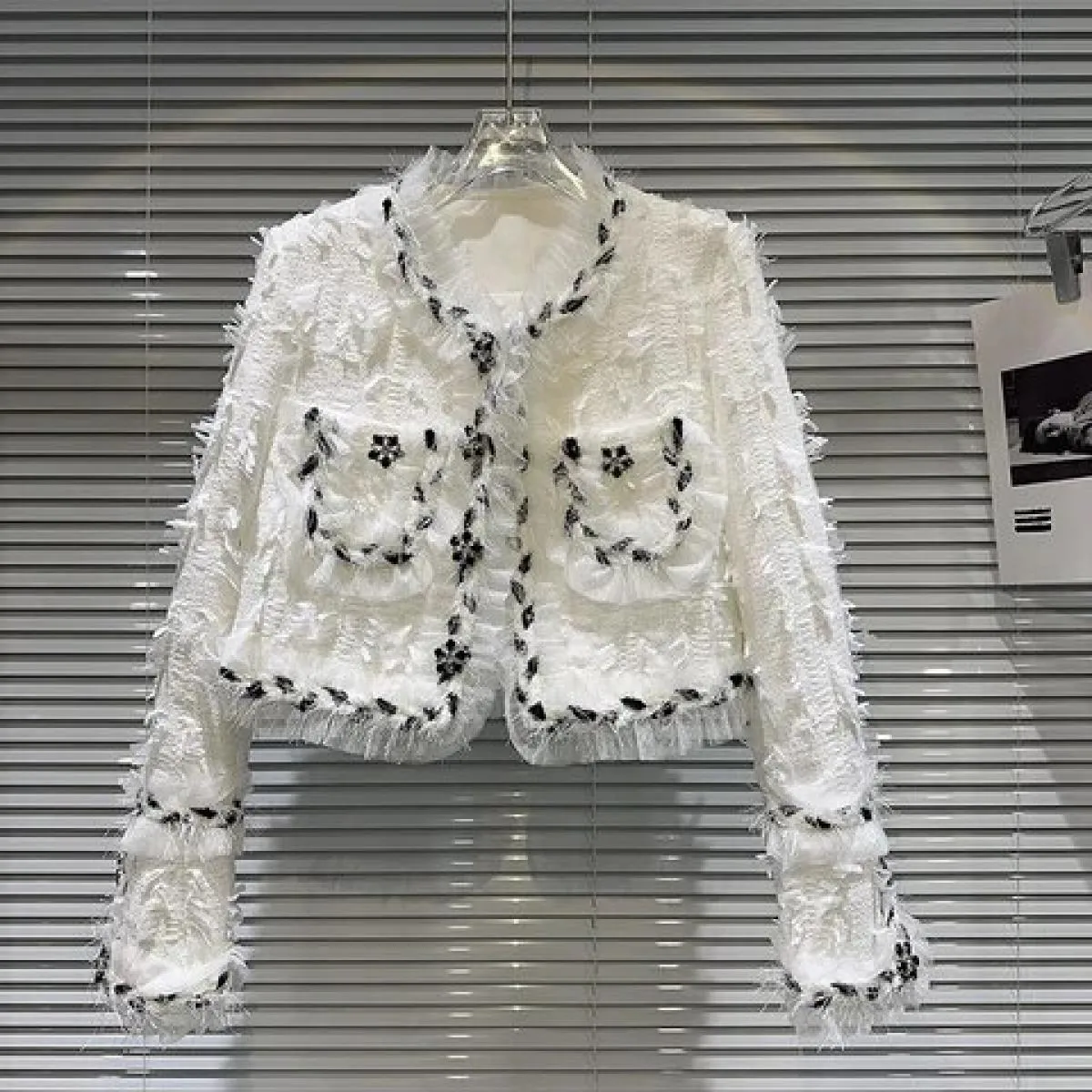 High Street Newest Fashion 2023 Designer Jacket Giacca corta da donna in nappa intrecciata bianca nera