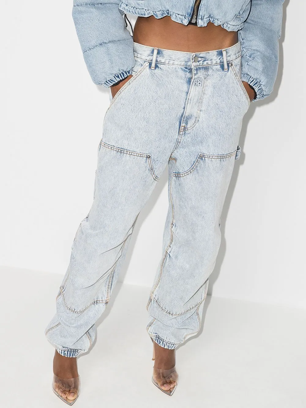 Jeans a gamba larga  in celeste - donna