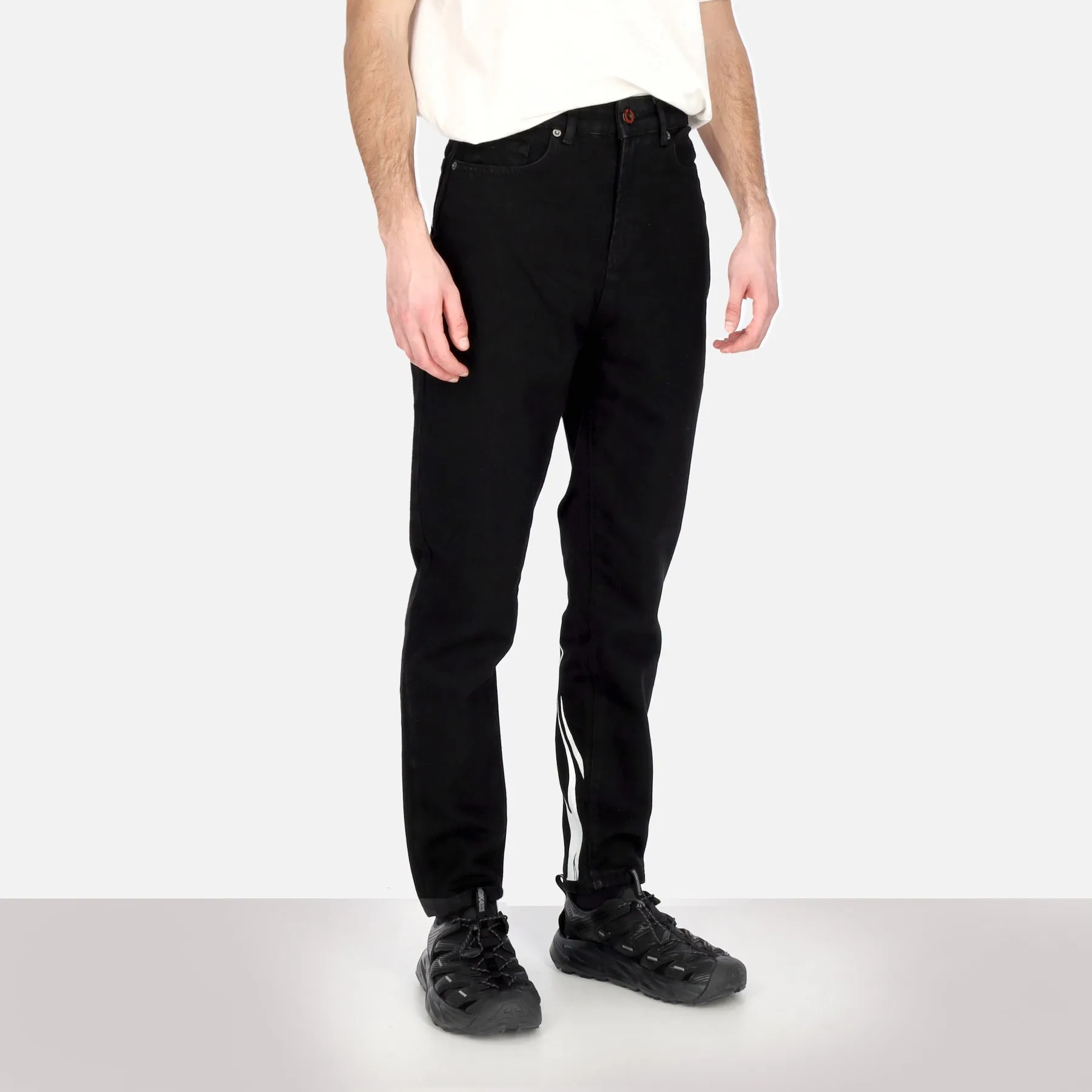 Jeans Uomo Printed Flames and Logo Jeans Black Denim