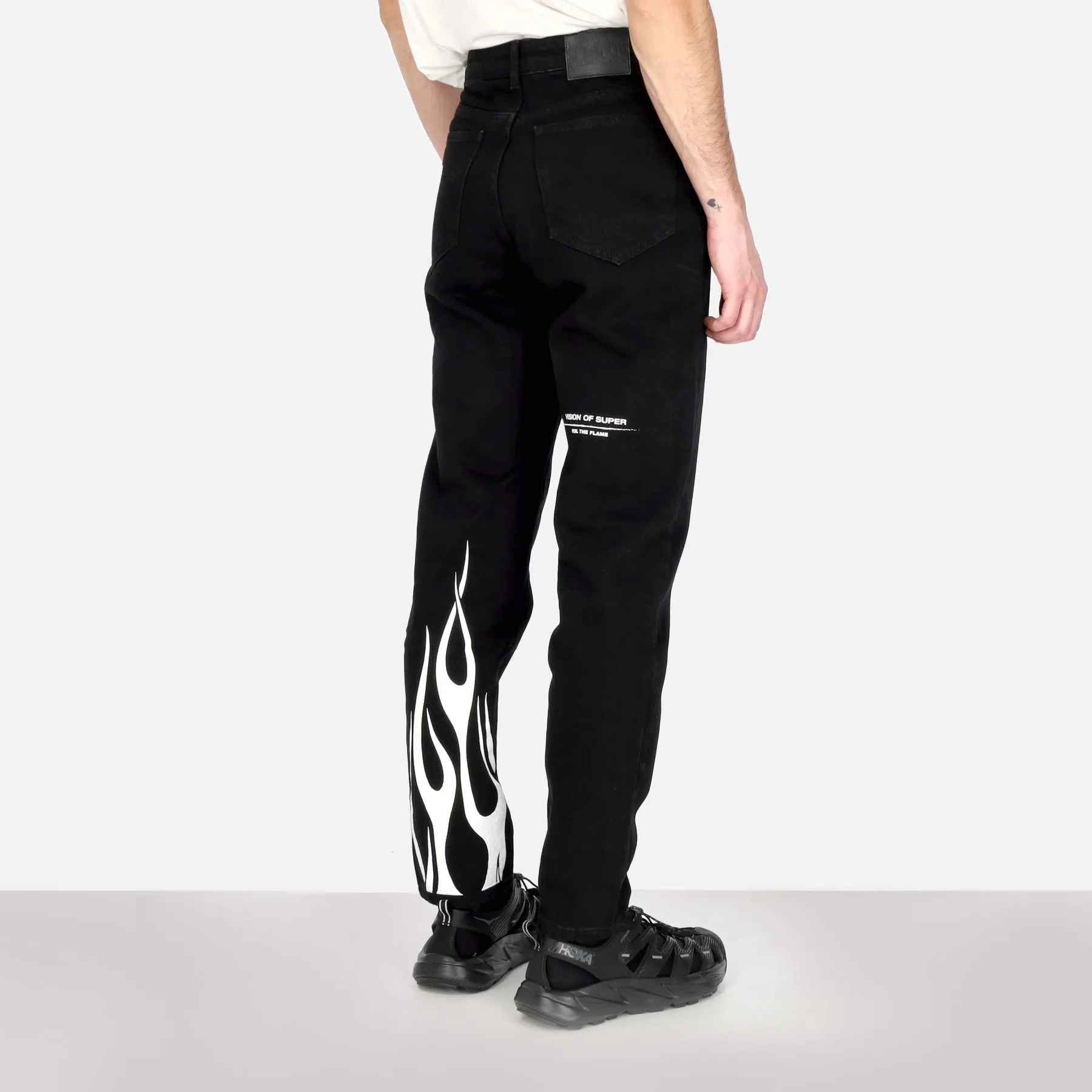 Jeans Uomo Printed Flames and Logo Jeans Black Denim