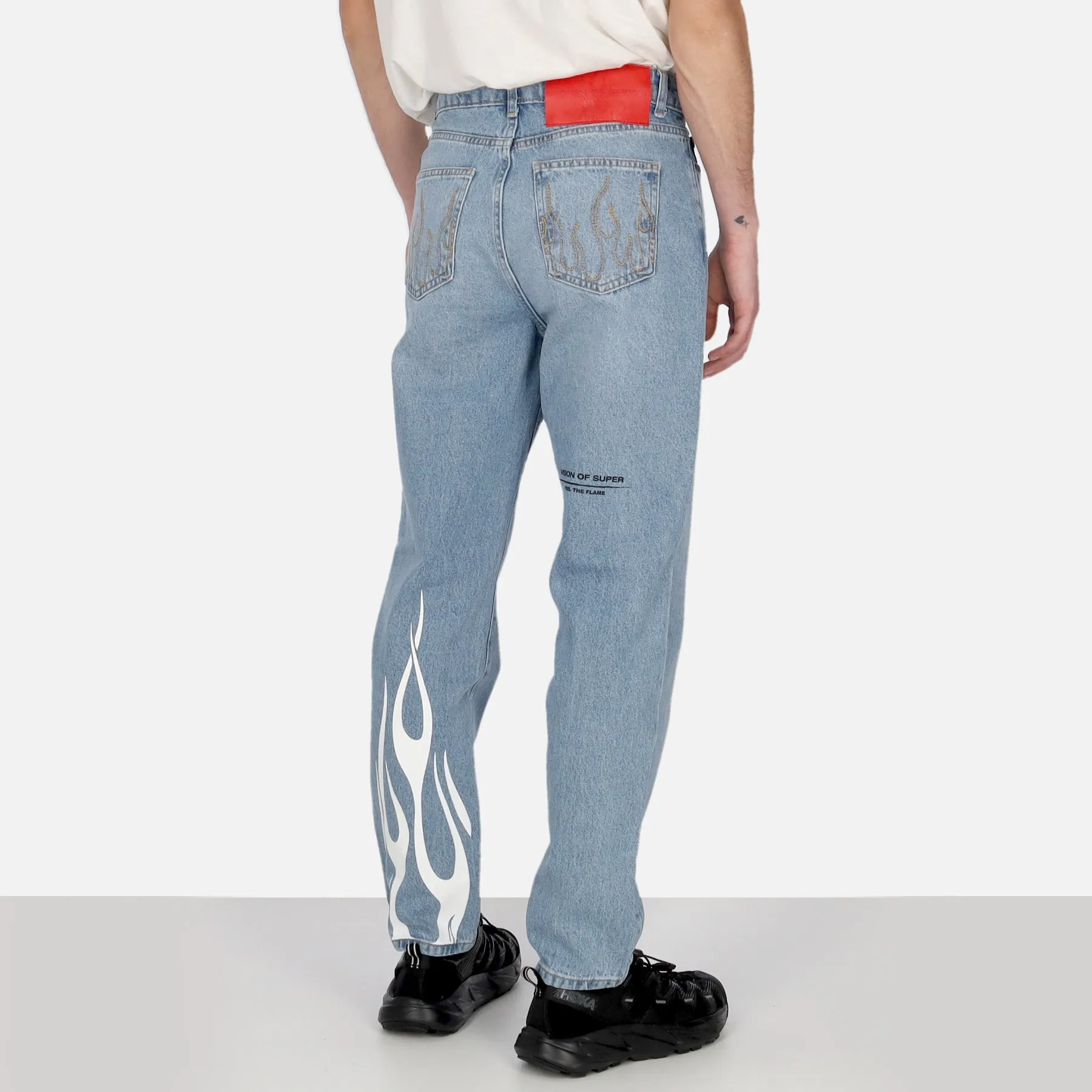 Jeans Uomo Printed Flames and Logo Jeans Denim Blue
