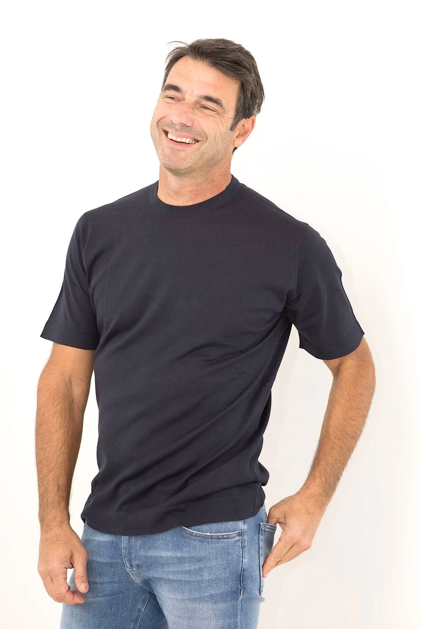 JOHN SMEDLEY T-Shirt mod. Lorca Sea Island Cotton Blu Navy