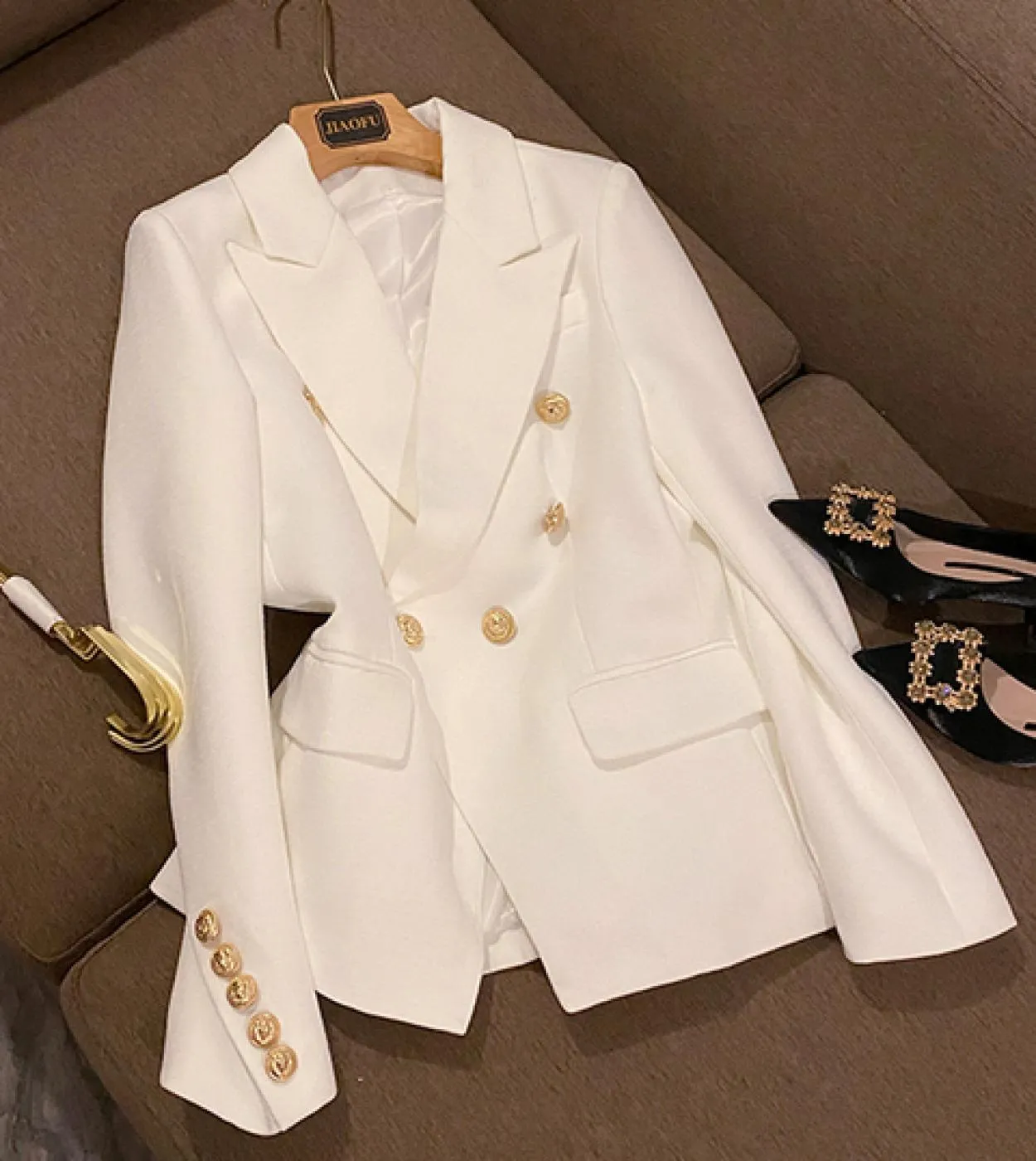 June Lips 2022 Giacca Allmatch Dusty Pink Green Blue Nude Black Giacca da donna con bottoni dorati Blazer doppiopetto Xs5xl