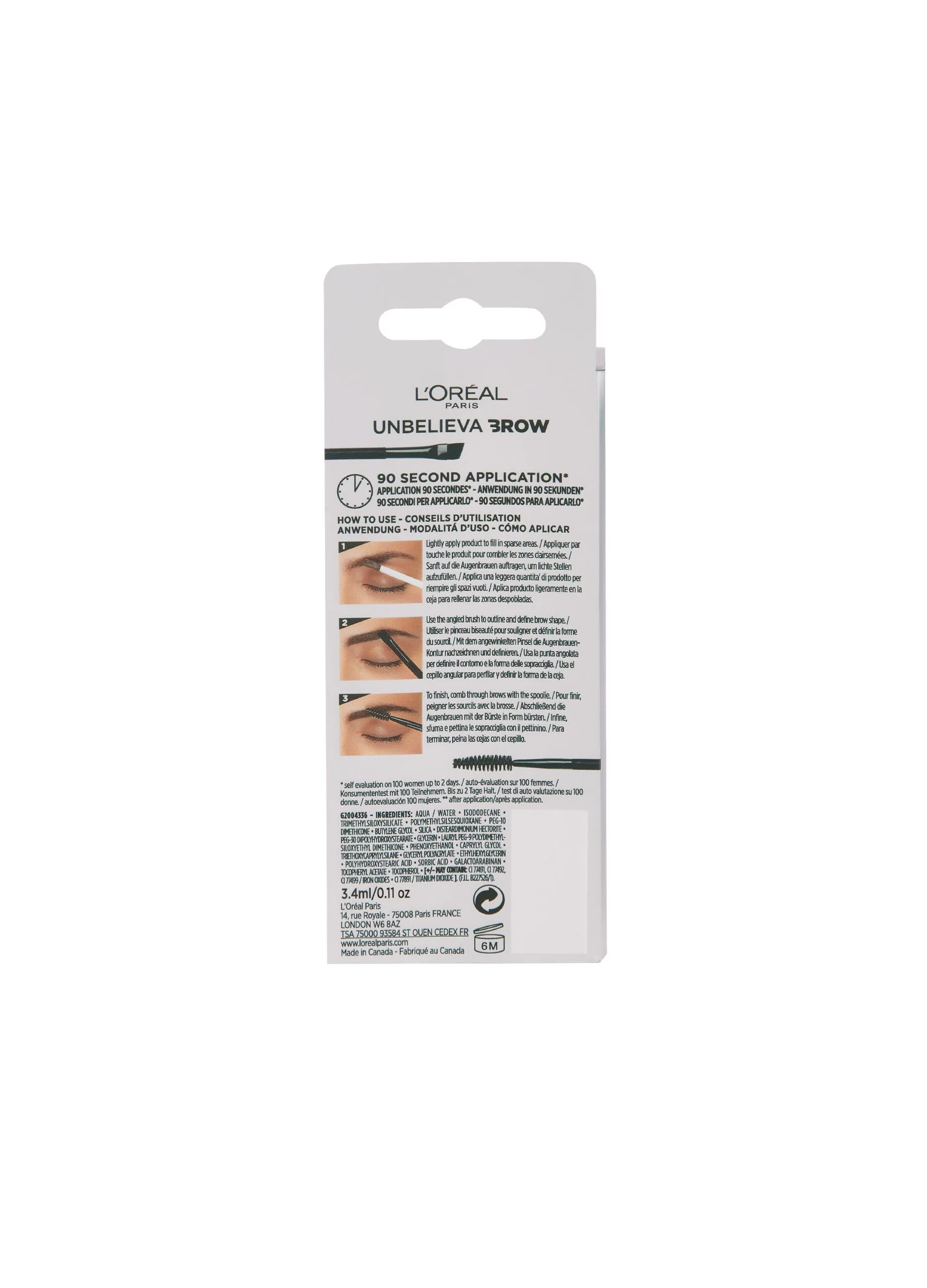 L'OREAL  L'Oréal Paris Unbelievabrow, Gel per Sopracciglia a Lunga Tenuta Waterproof, Colore: Brunette (105), 3,4 ml.