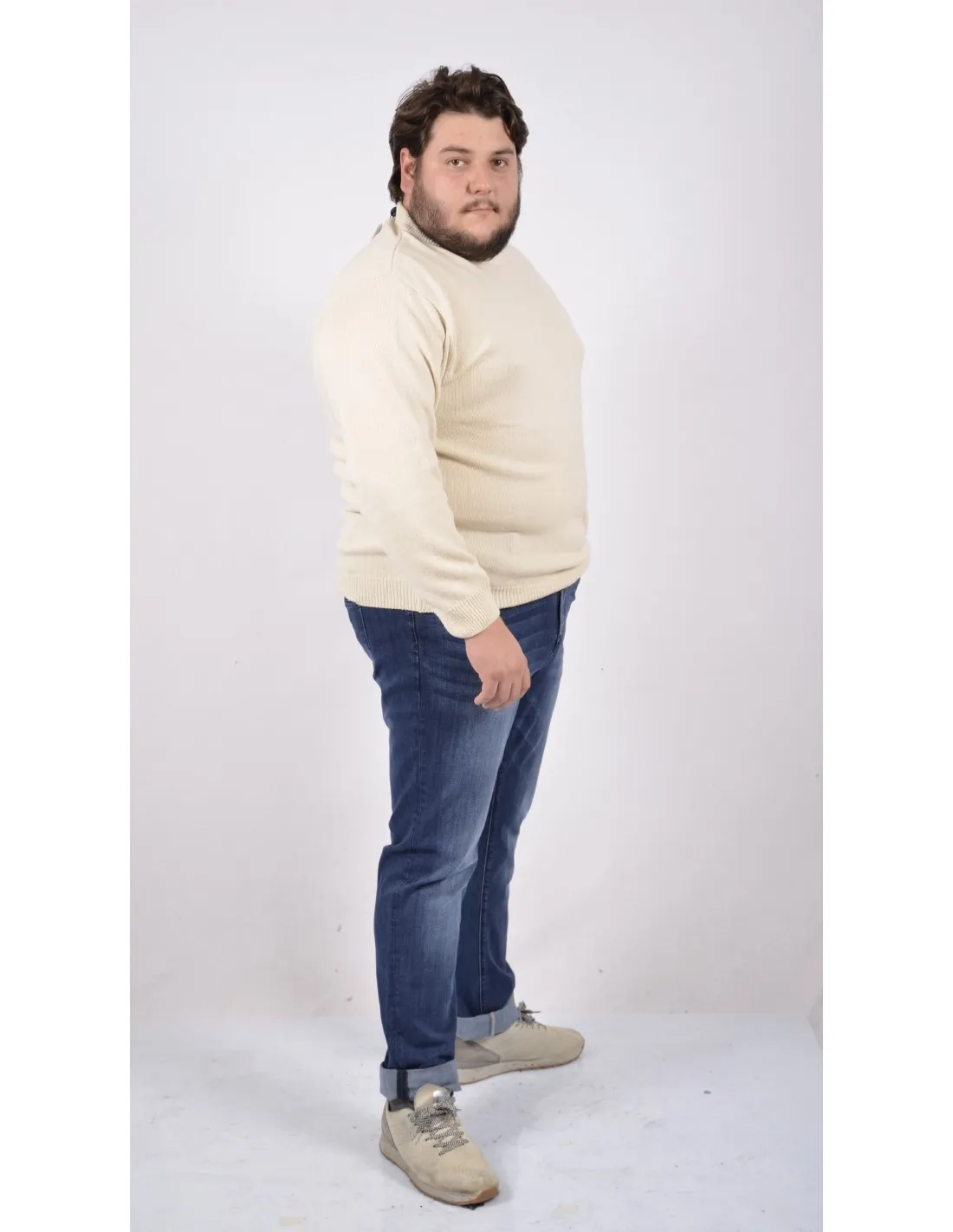 Maglia Girocollo Maniche Lunghe Panna Beige