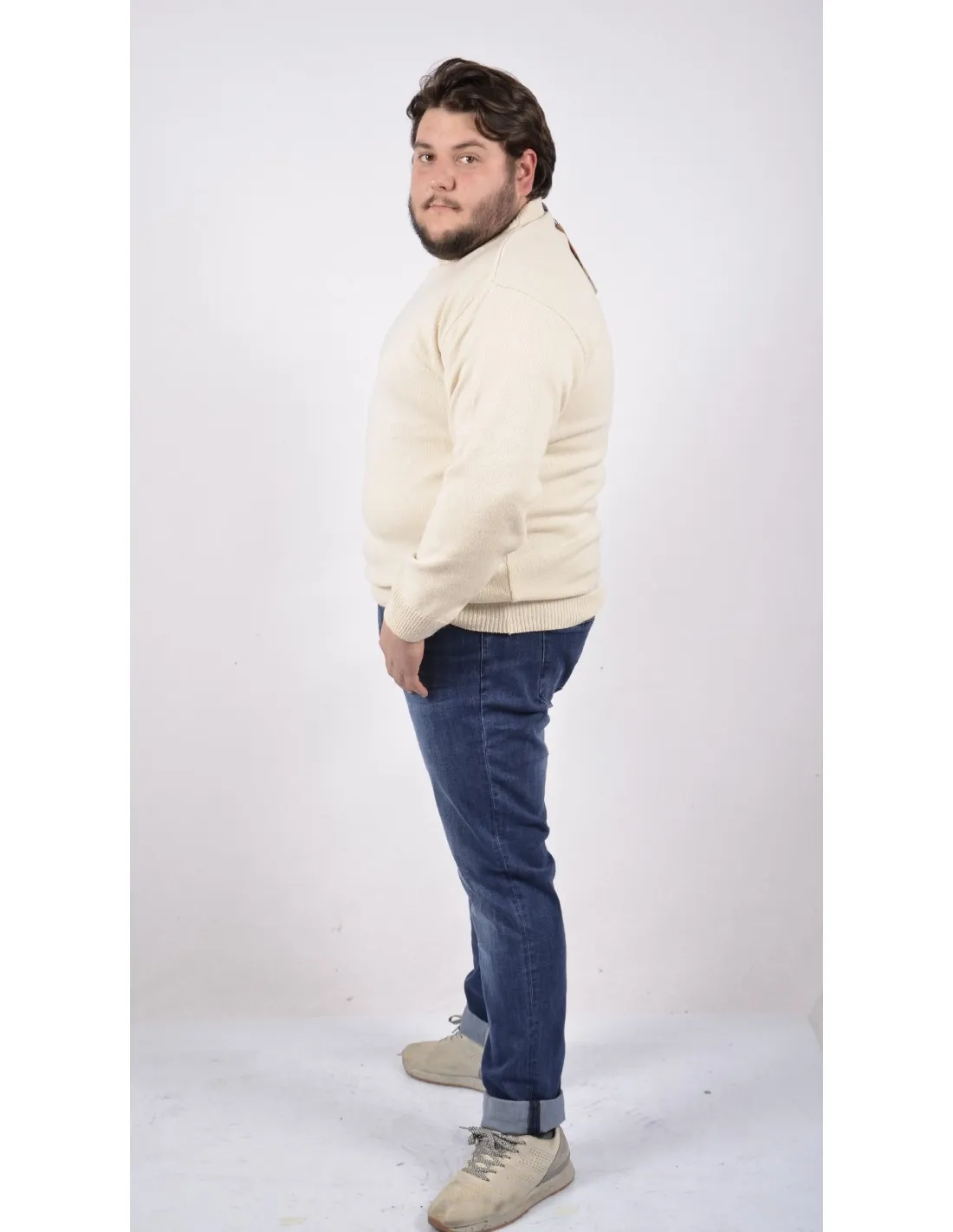 Maglia Girocollo Maniche Lunghe Panna Beige