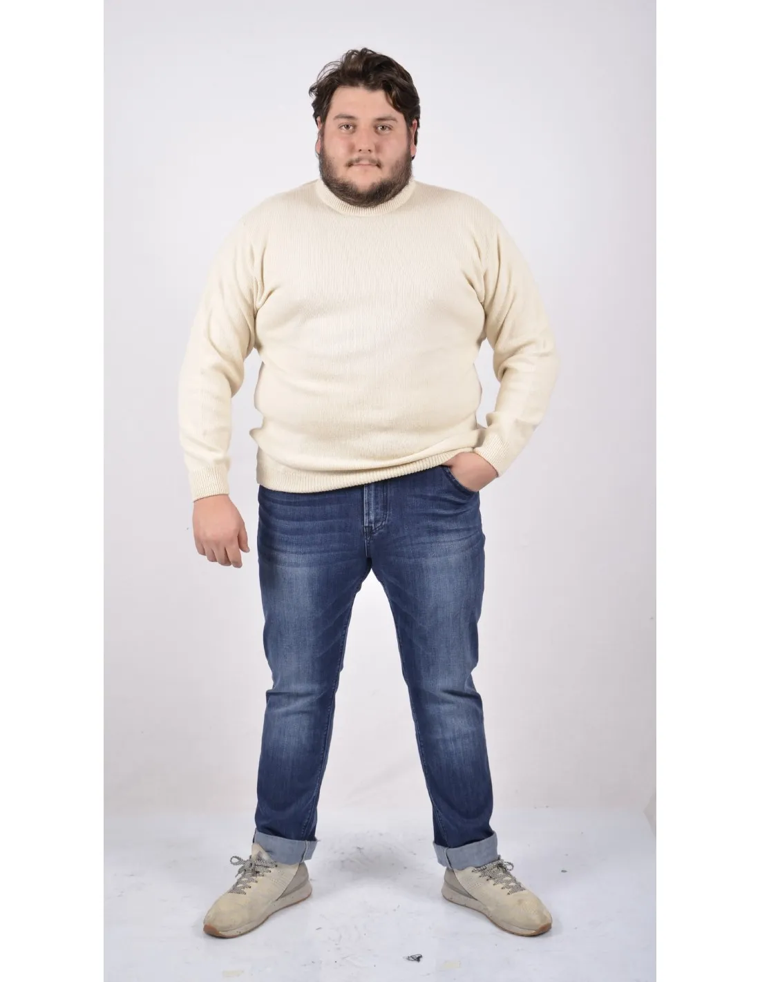 Maglia Girocollo Maniche Lunghe Panna Beige