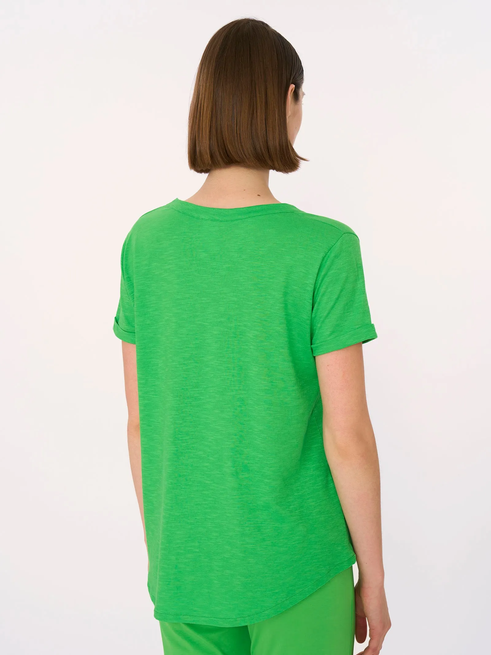 Maglietta con Scollo a V in slub jersey di cotone - Hydrangea