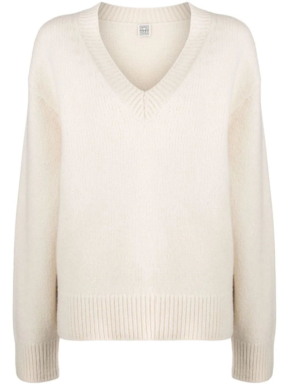 Maglione con scollo a v in beige - donna
