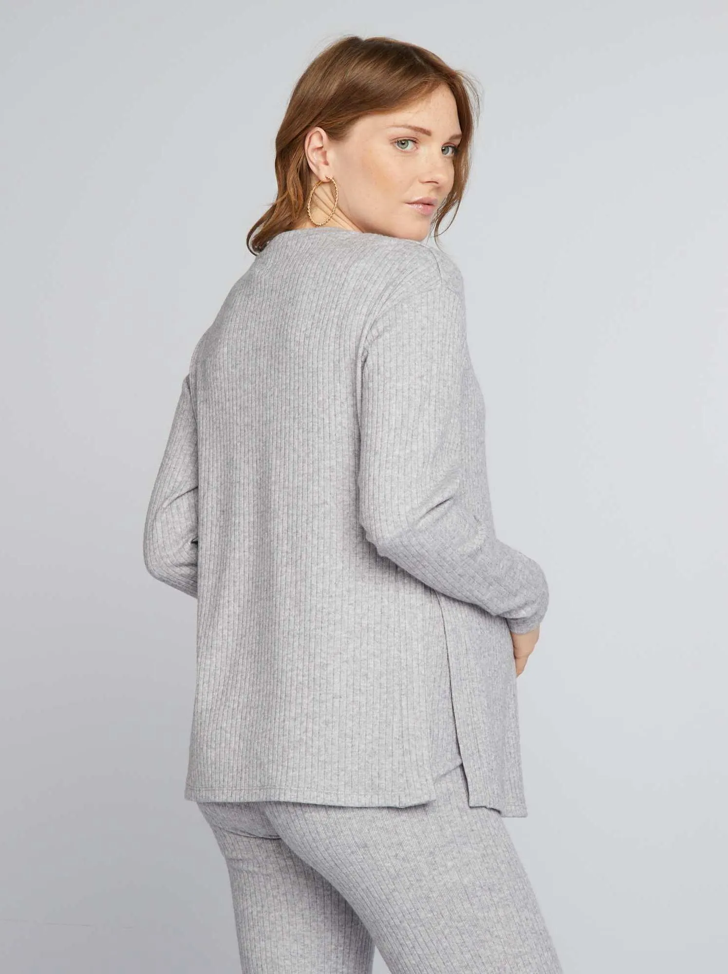 Maglione premaman loose fit con scollo tondo - GRIGIO