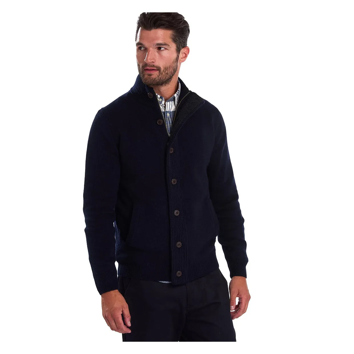 Maglione Uomo Barbour Patch Zip Thru Blu Navy
