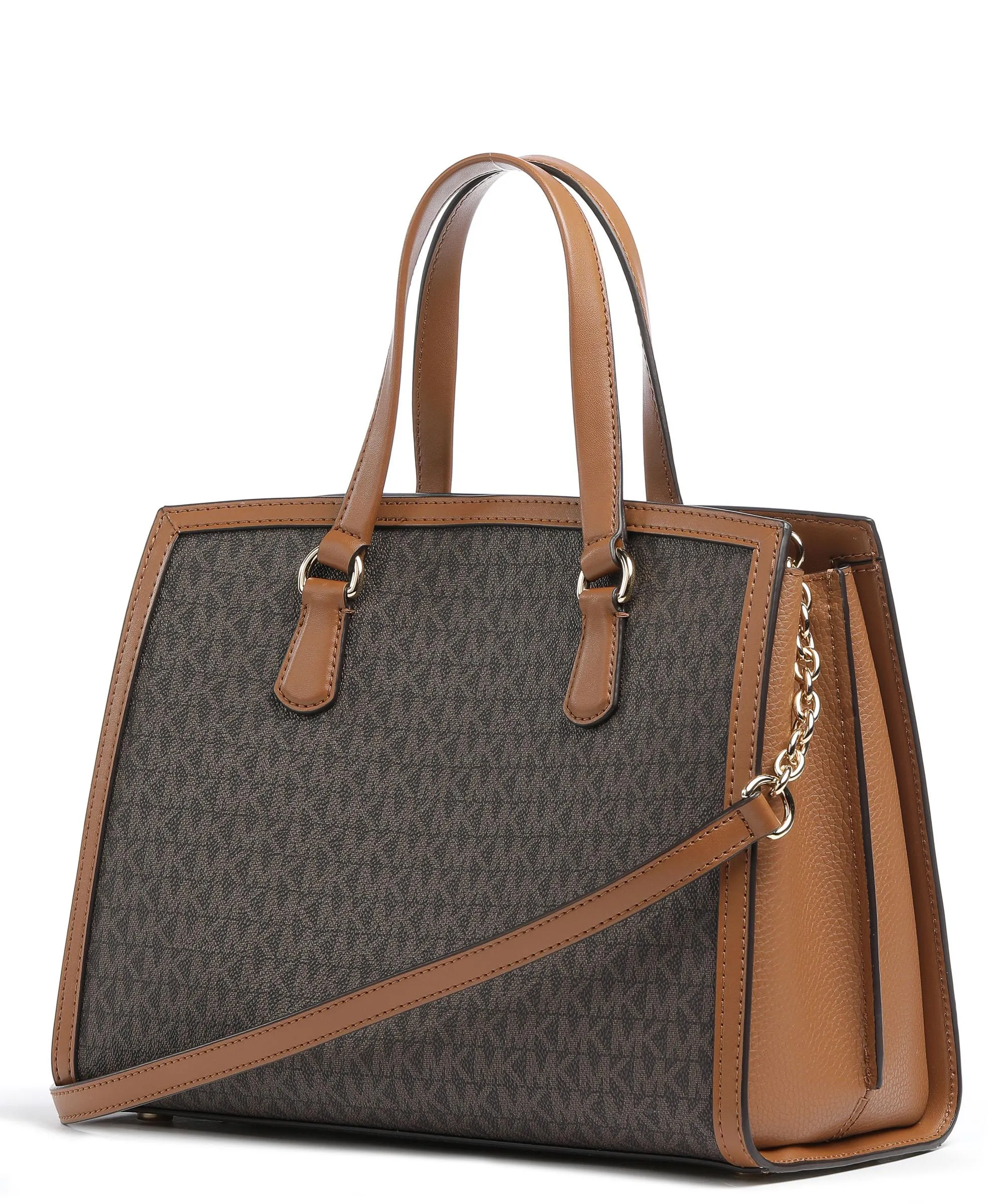  Michael Kors Chantal Borsa a mano tela, pelle di vacchetta grana marrone  